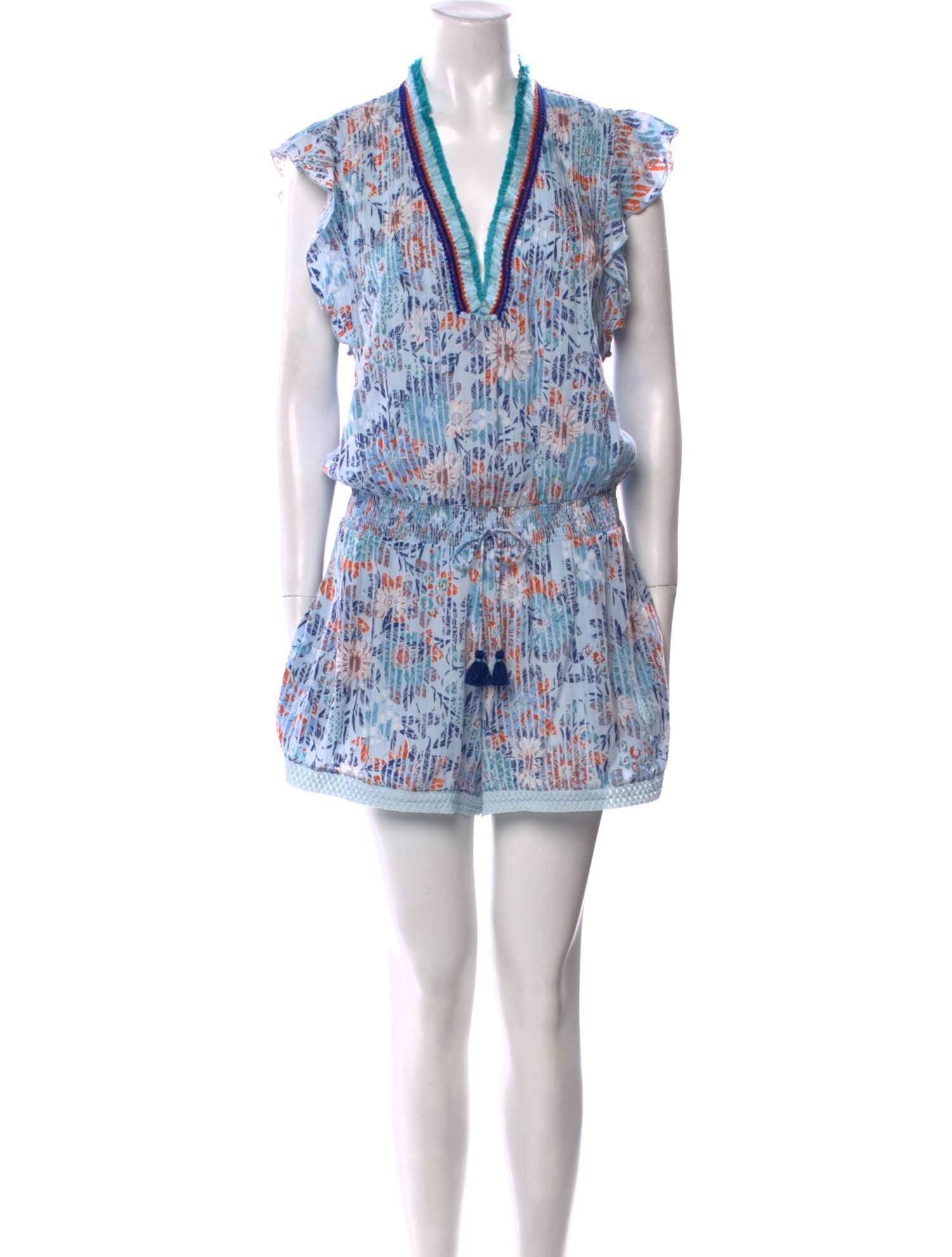 Poupette St Barth Floral Print Plunge Neckline Romper