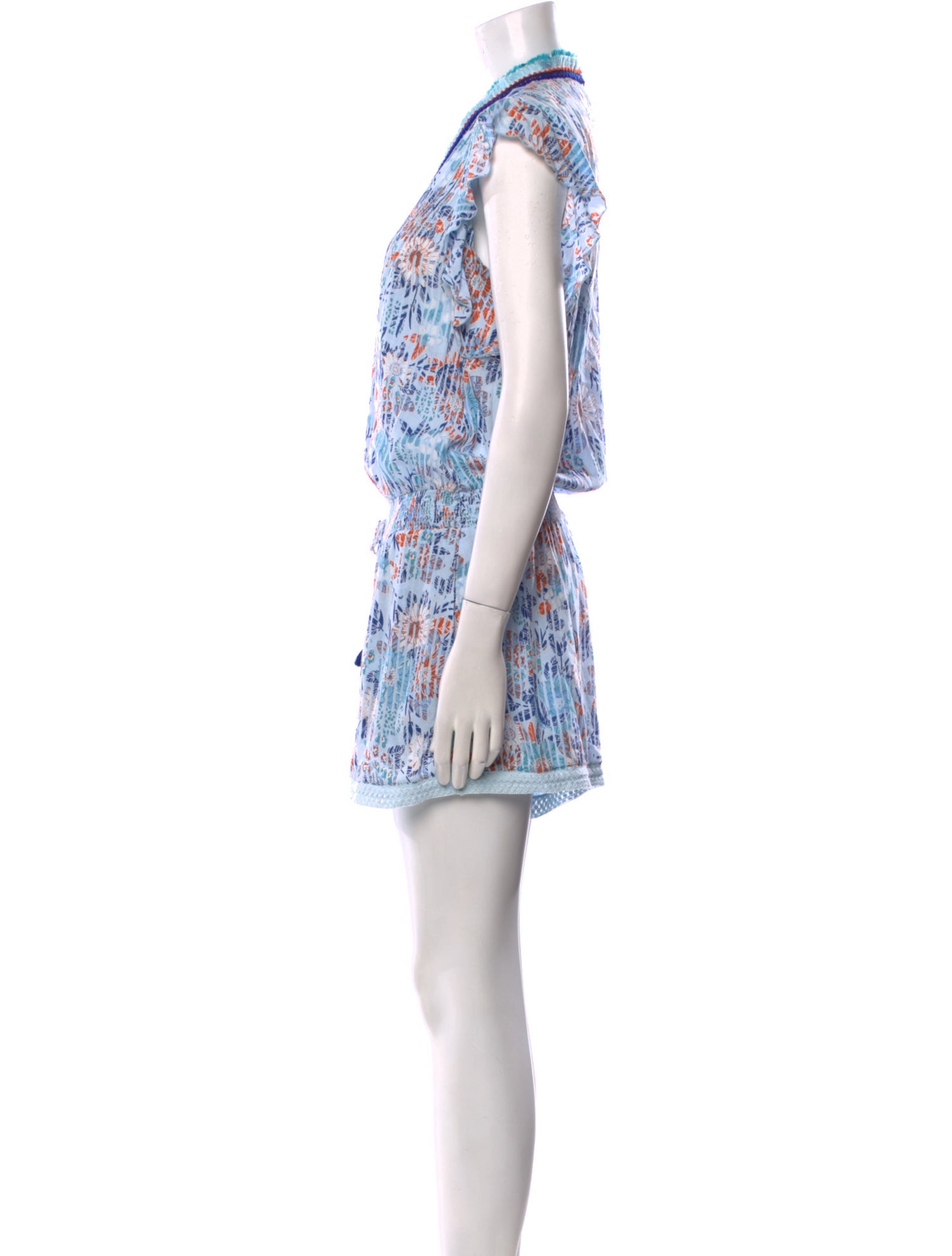 Poupette St Barth Floral Print Plunge Neckline Romper