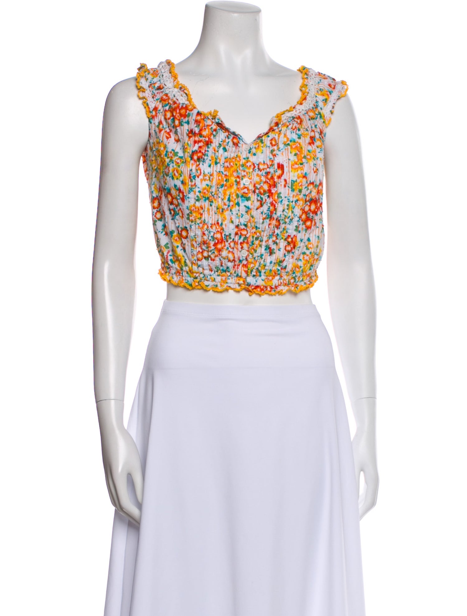 Poupette St Barth Floral Print V-Neck Crop Top