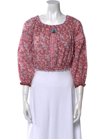 Poupette St Barth Floral Print Scoop Neck Crop Top