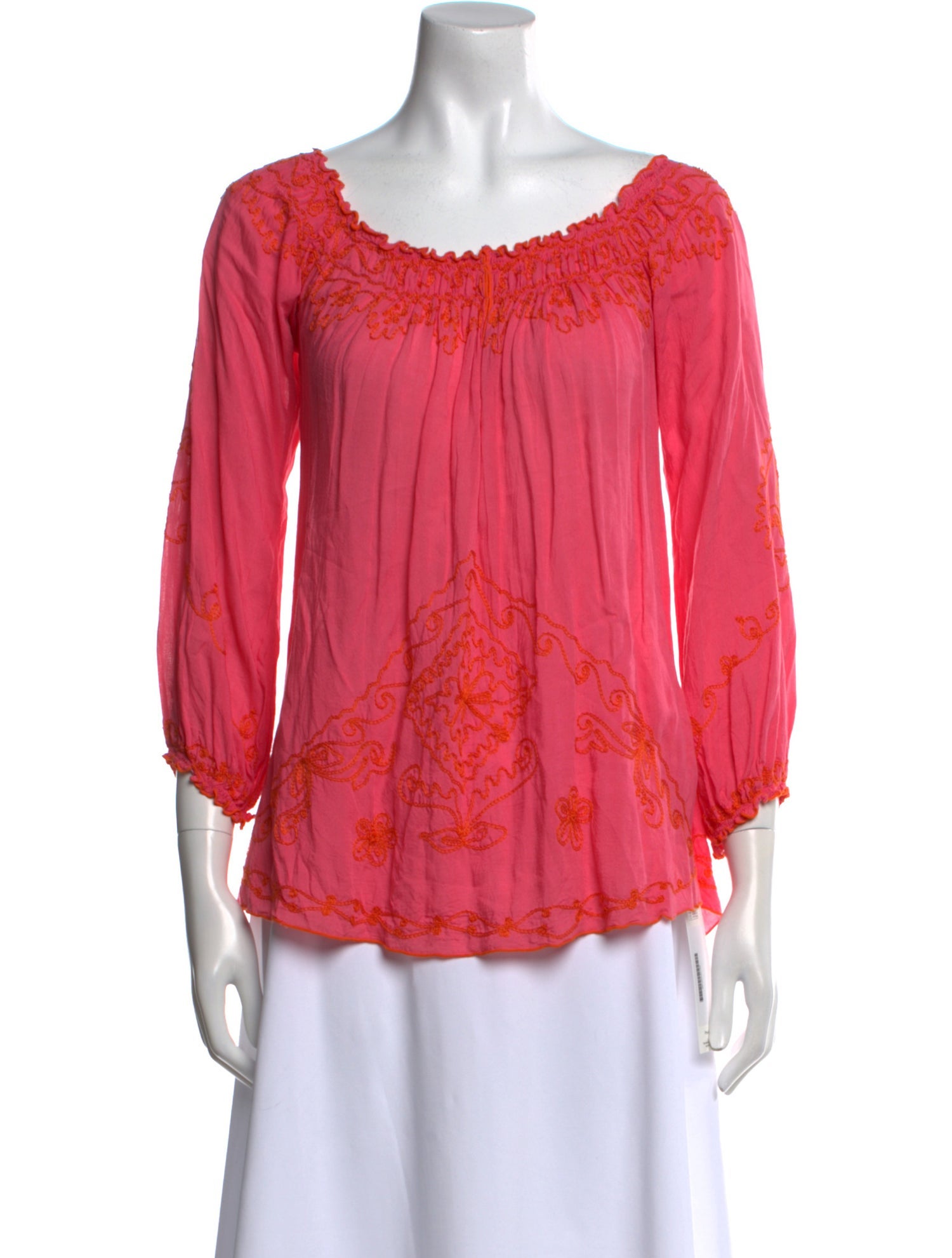 Poupette St Barth Scoop Neck Three-Quarter Sleeve Blouse