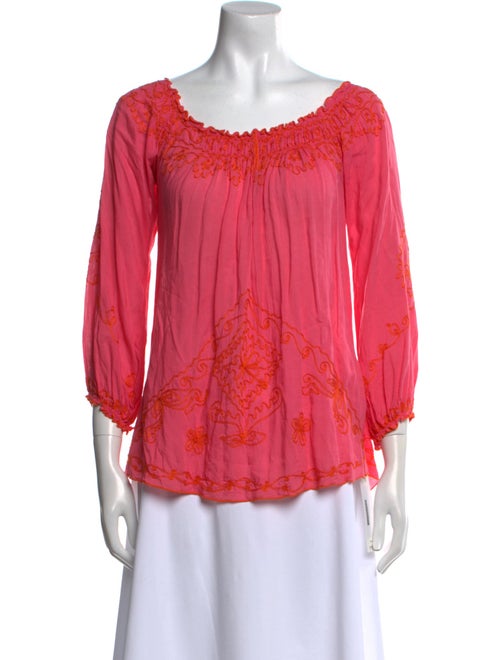 Poupette St Barth Scoop Neck Three-Quarter Sleeve Blouse