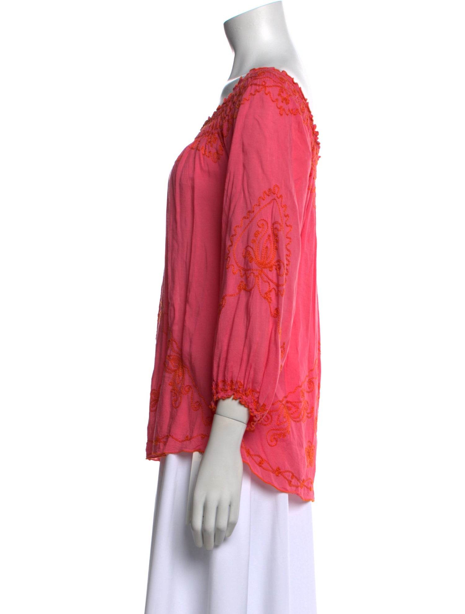 Poupette St Barth Scoop Neck Three-Quarter Sleeve Blouse