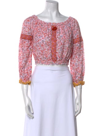 Poupette St Barth Printed Scoop Neck Crop Top