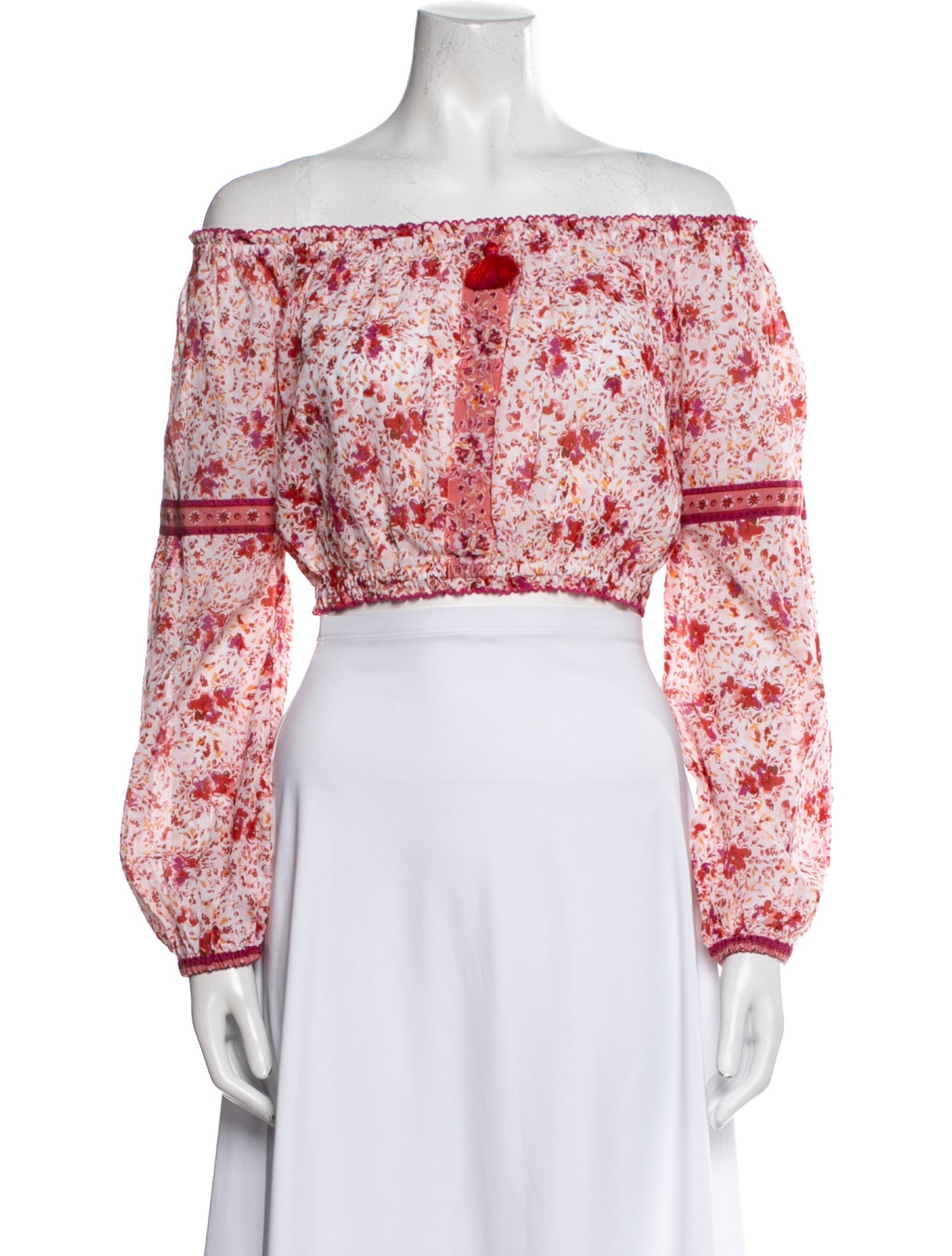 Poupette St Barth Floral Print Off-The-Shoulder Crop Top w/ Tags