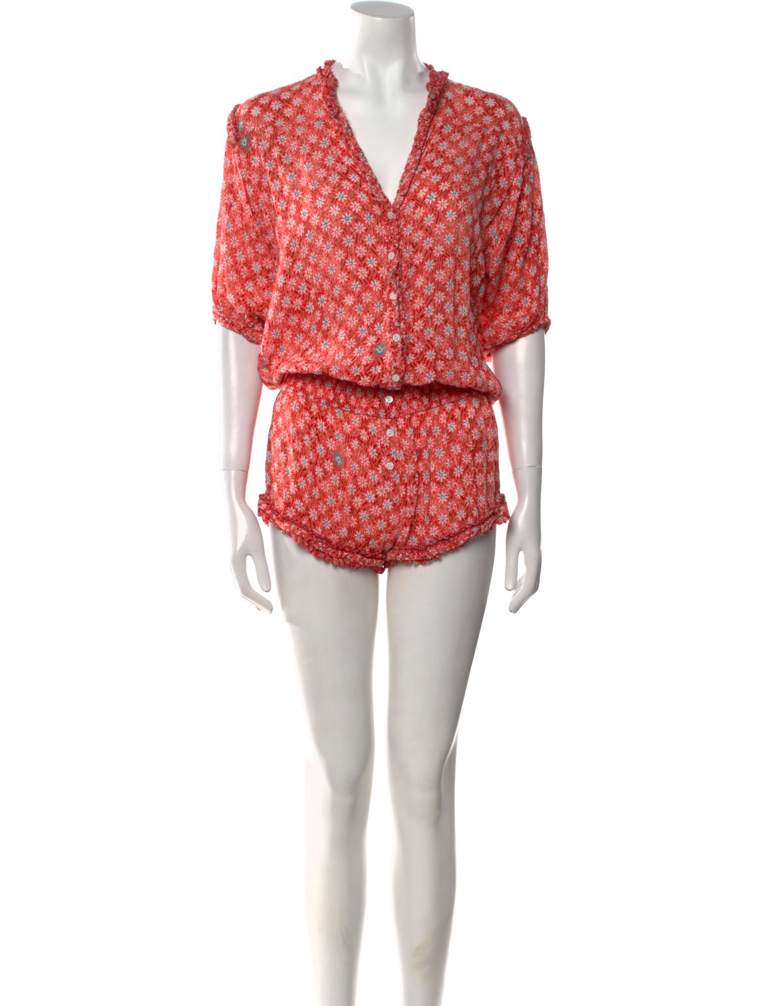 Poupette St Barth Floral Print V-Neck Romper