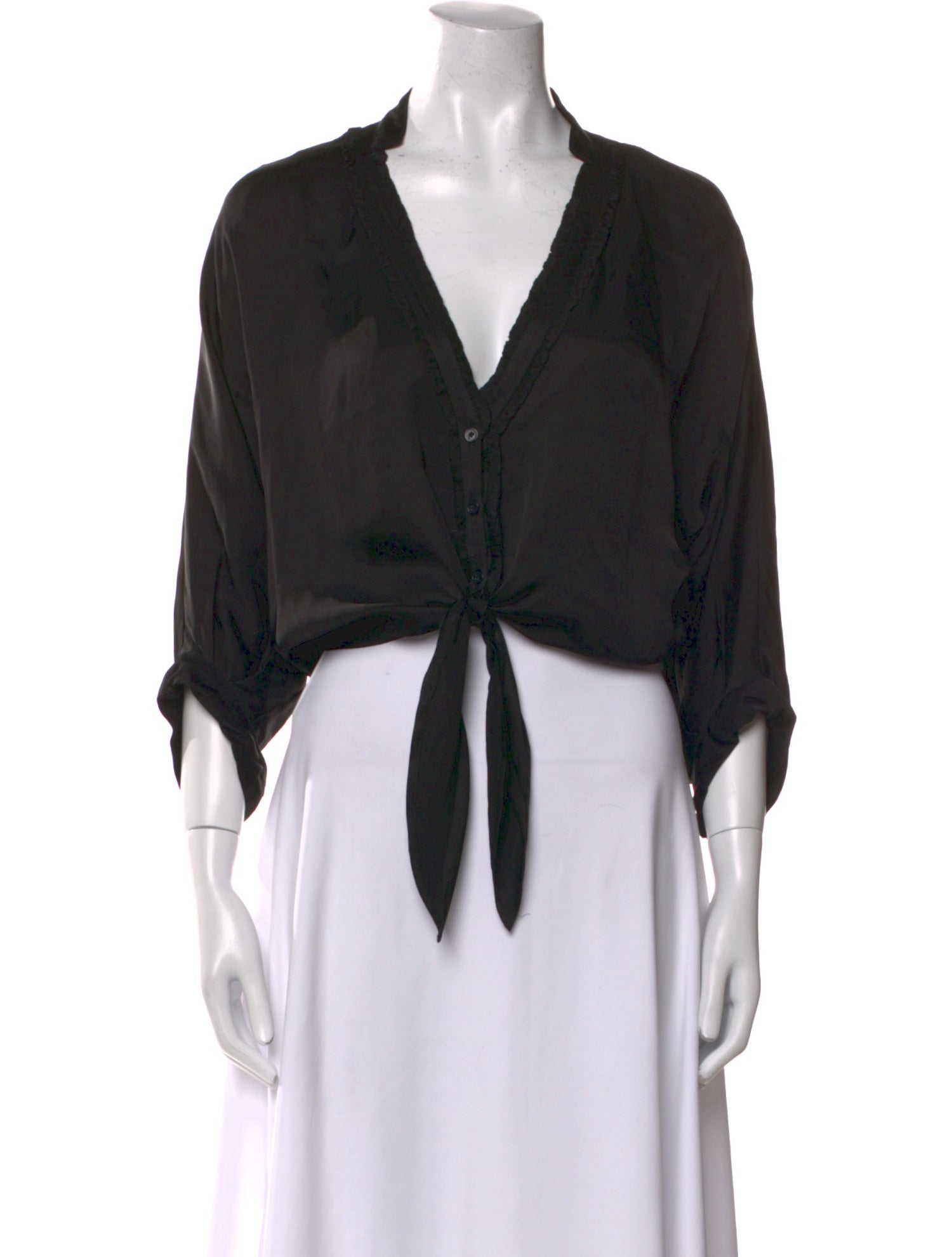 Poupette St Barth V-Neck Three-Quarter Sleeve Crop Top