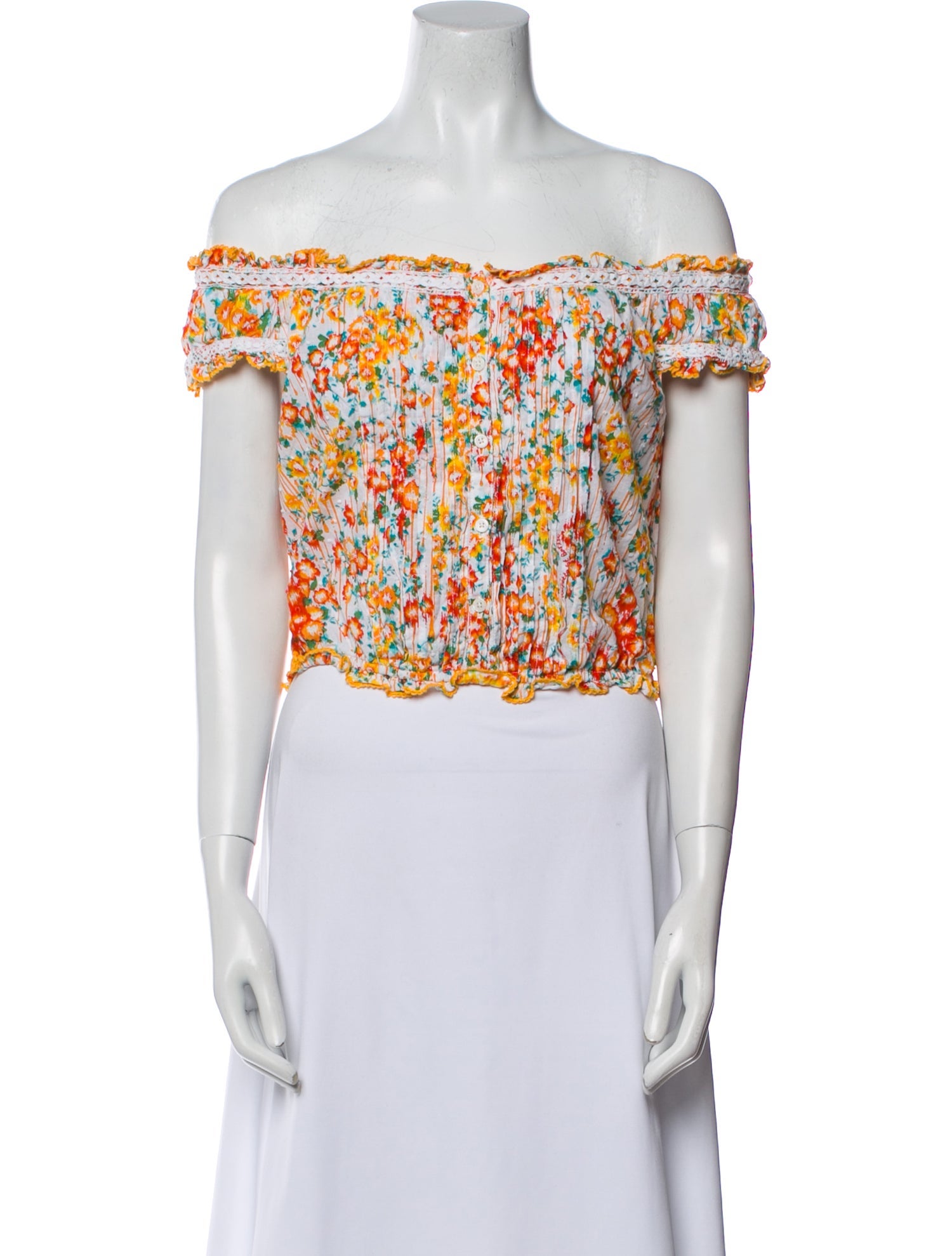 Poupette St Barth Floral Print Off-The-Shoulder Crop Top