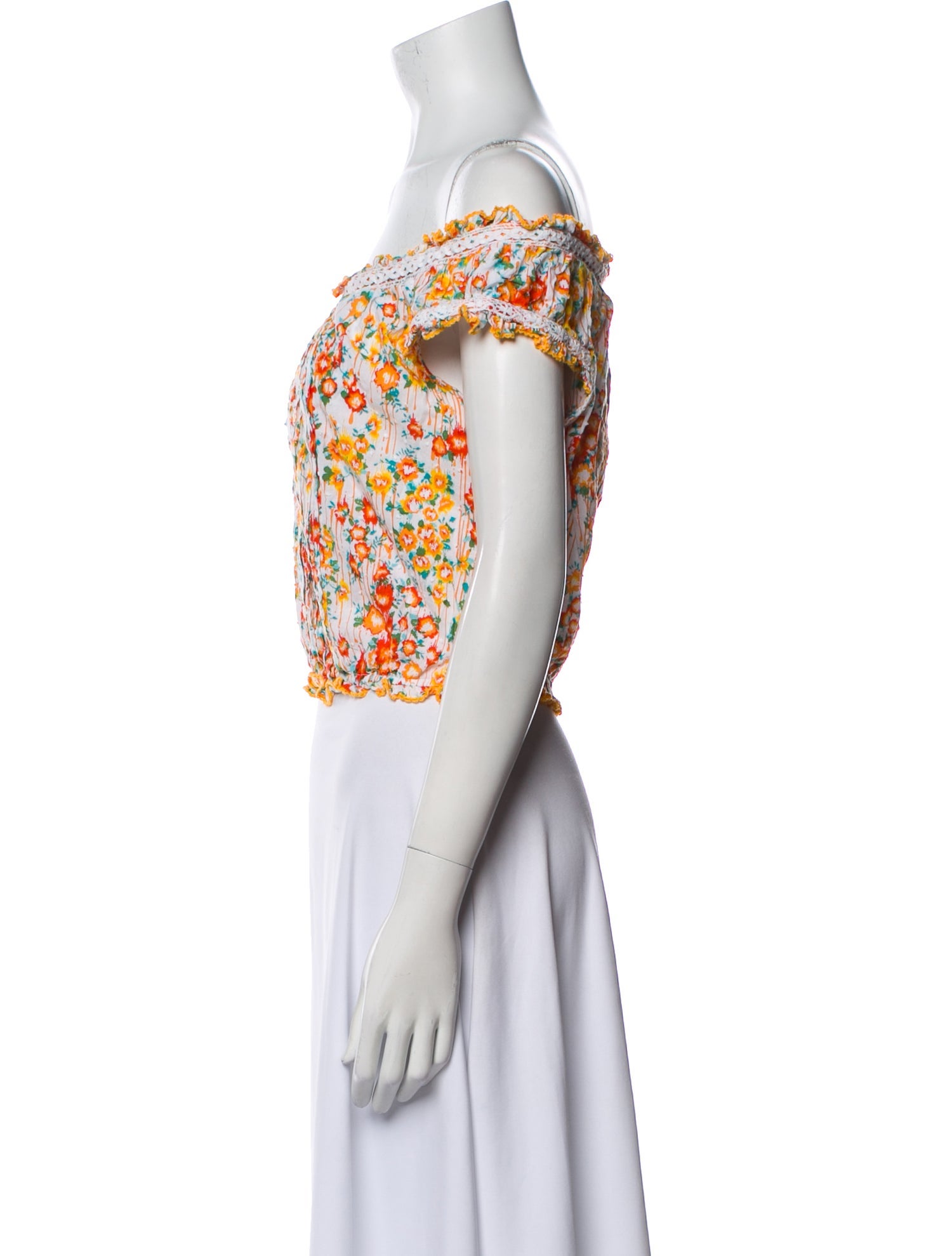 Poupette St Barth Floral Print Off-The-Shoulder Crop Top