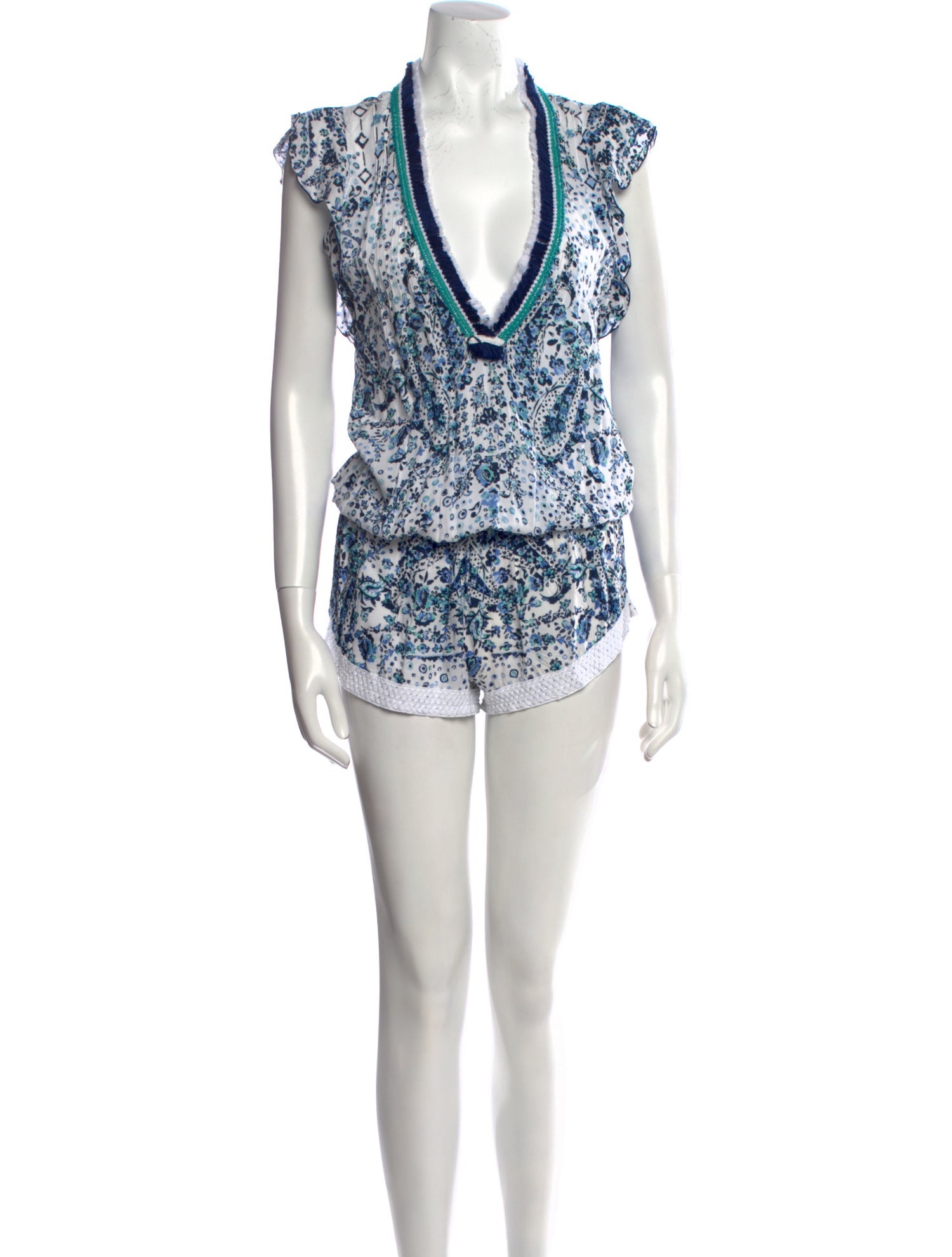 Poupette St Barth Floral Print Plunge Neckline Romper