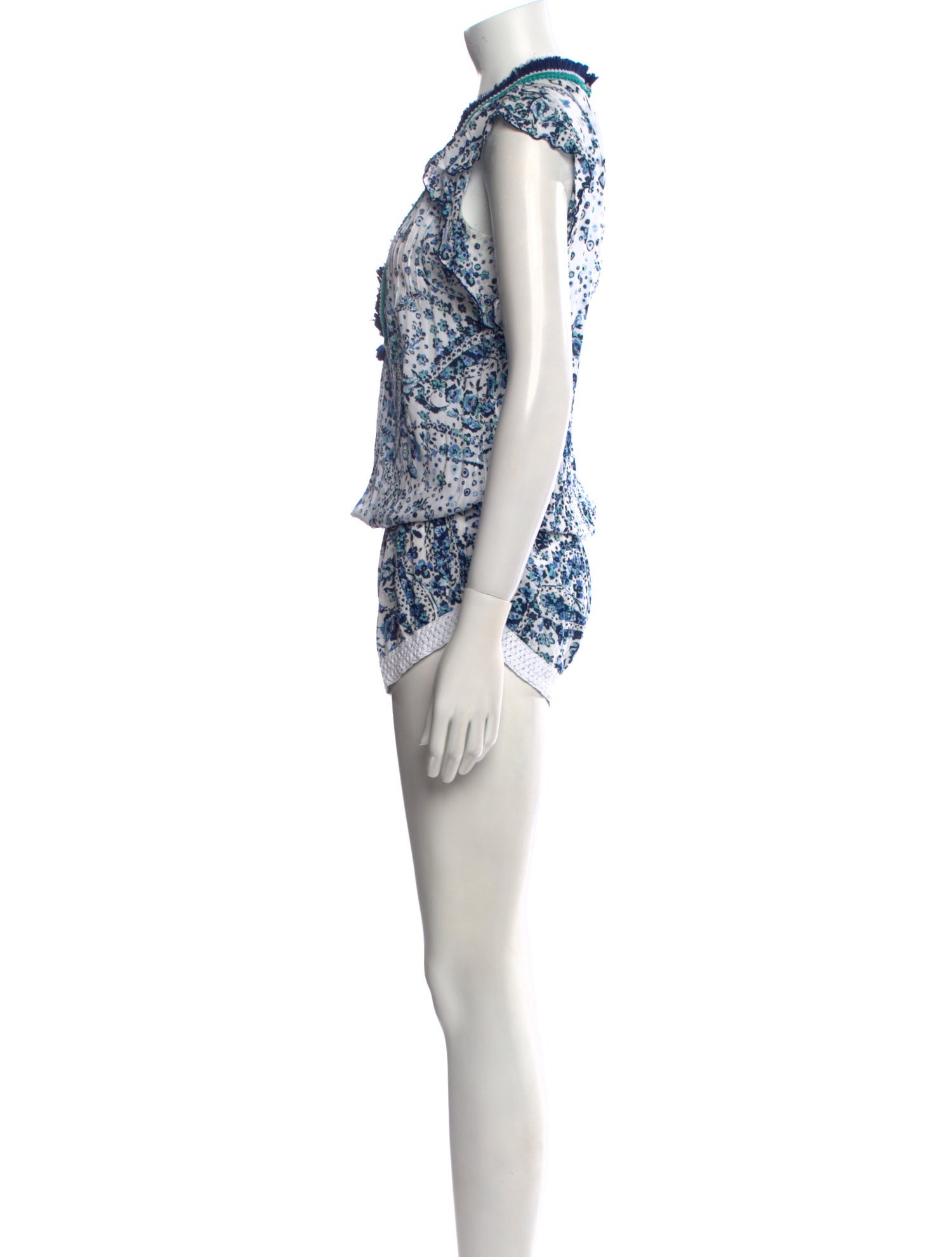 Poupette St Barth Floral Print Plunge Neckline Romper