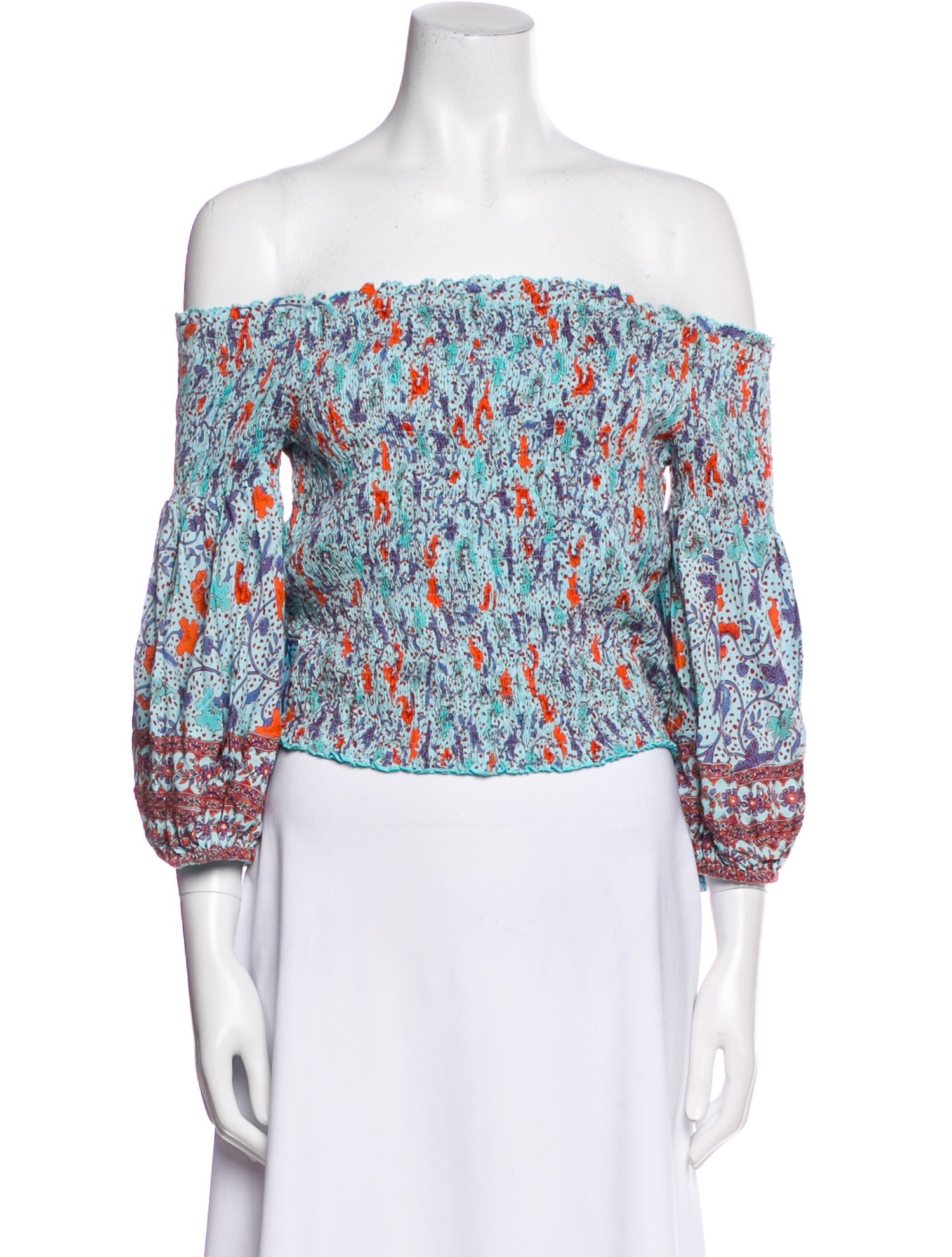 Poupette St Barth Floral Print Off-The-Shoulder Crop Top