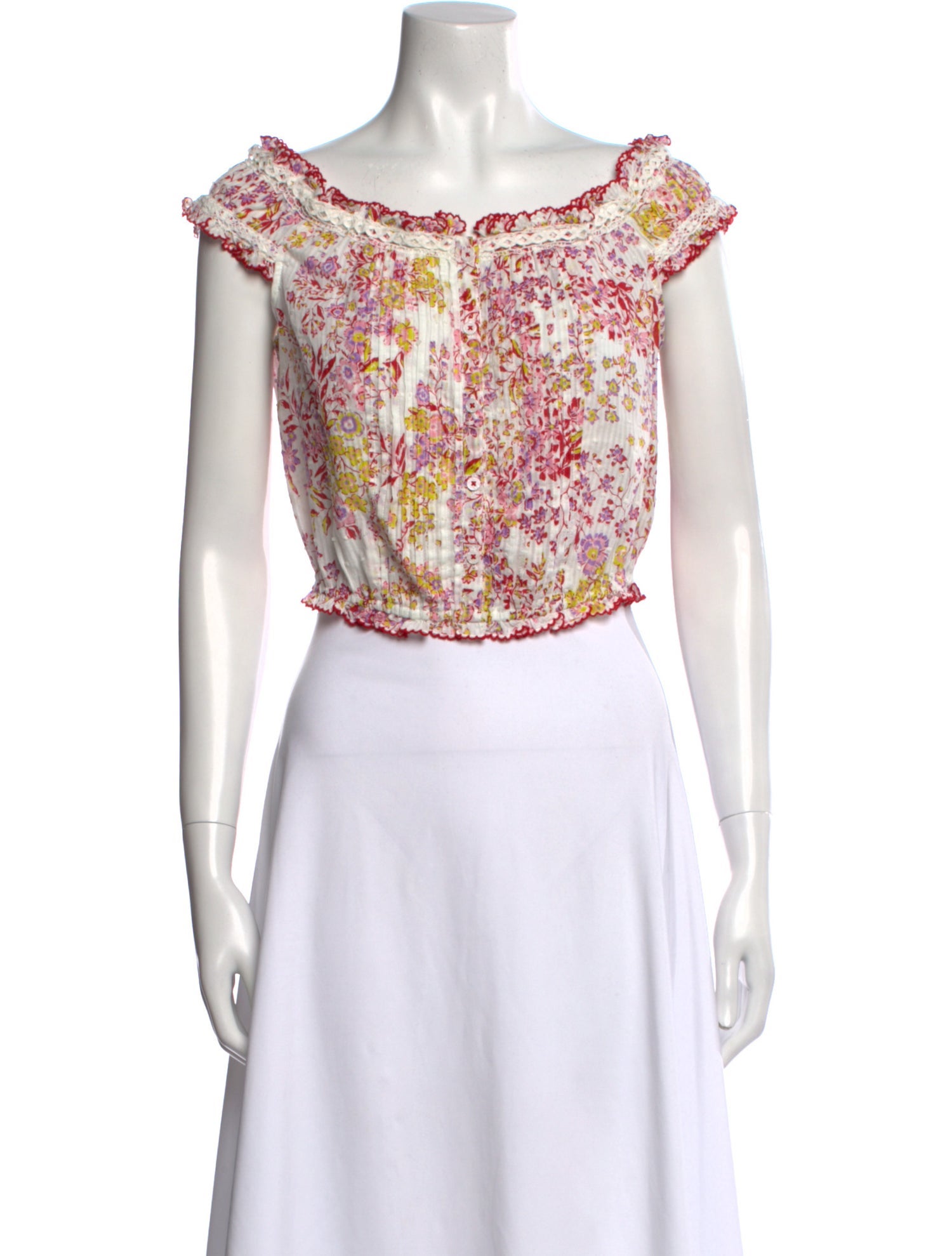 Poupette St Barth Floral Print Bateau Neckline Crop Top