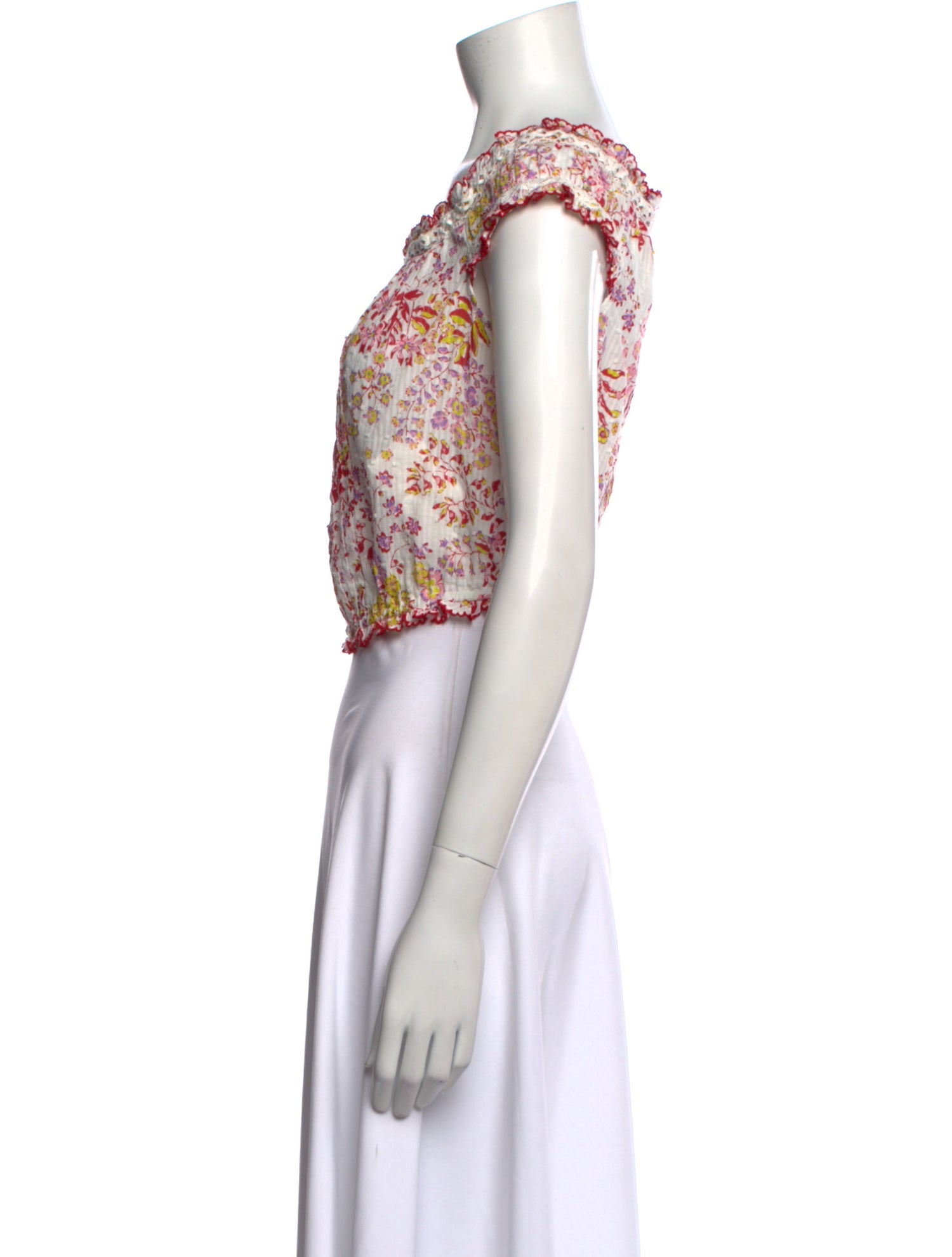 Poupette St Barth Floral Print Bateau Neckline Crop Top