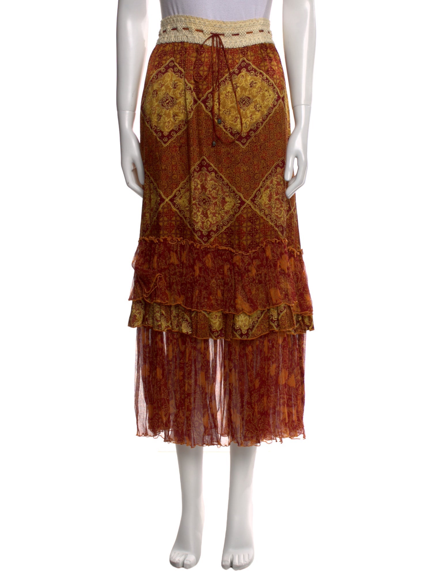 Poupette St Barth Silk Midi Length Skirt