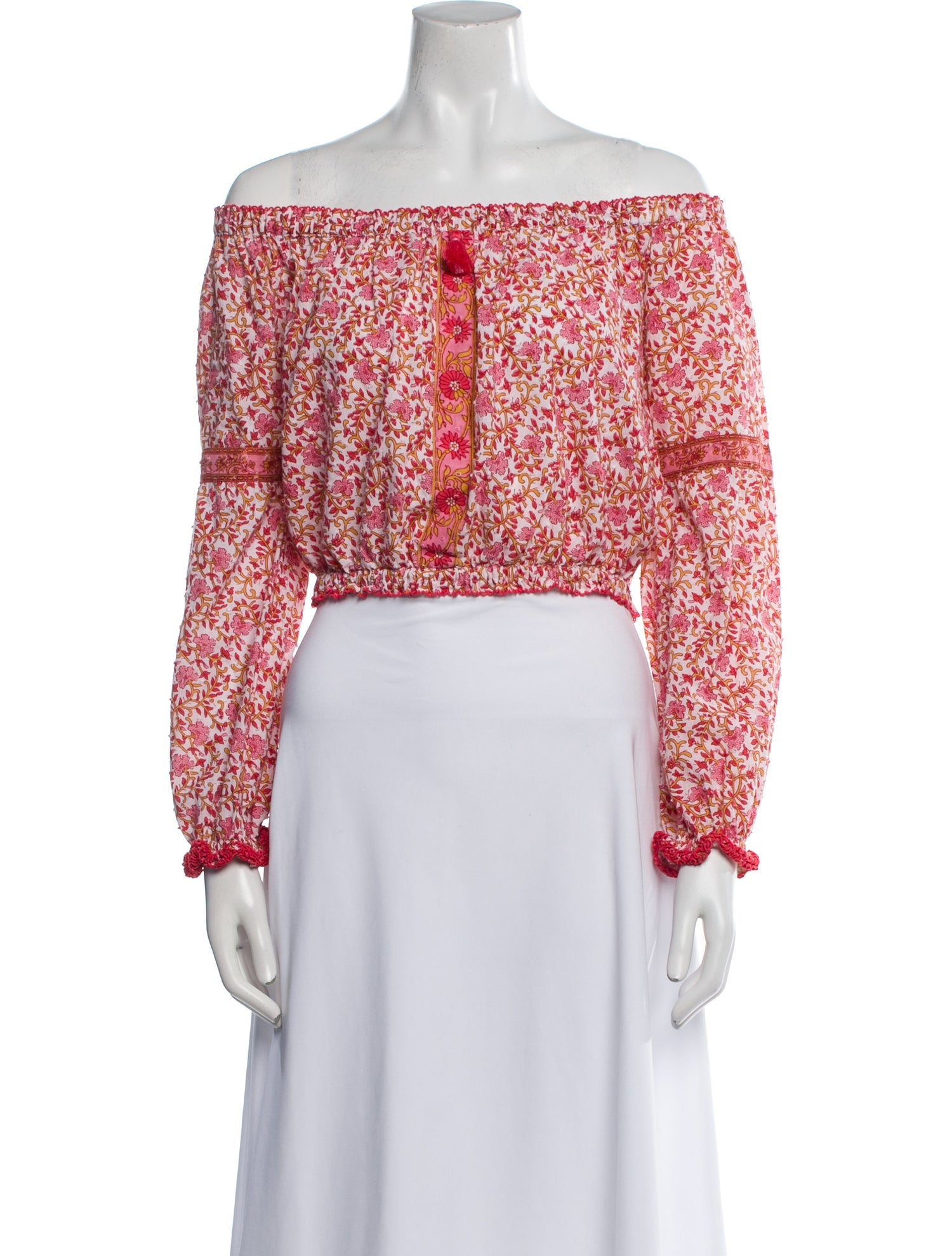 Poupette St Barth Floral Print Off-The-Shoulder Crop Top