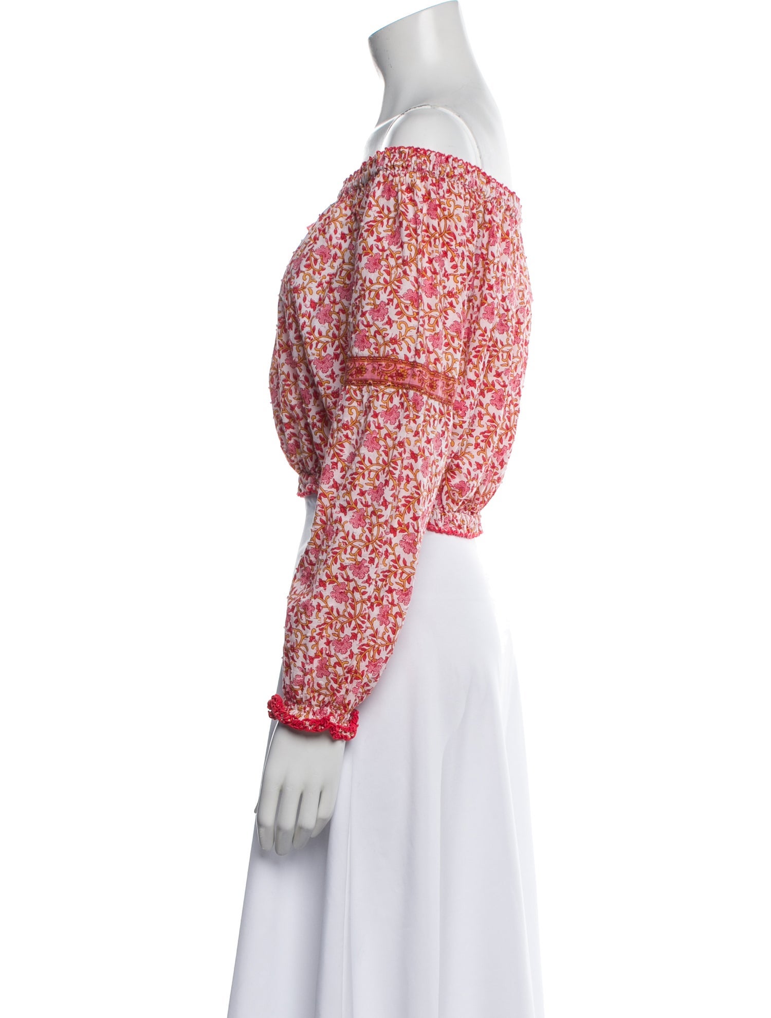 Poupette St Barth Floral Print Off-The-Shoulder Crop Top