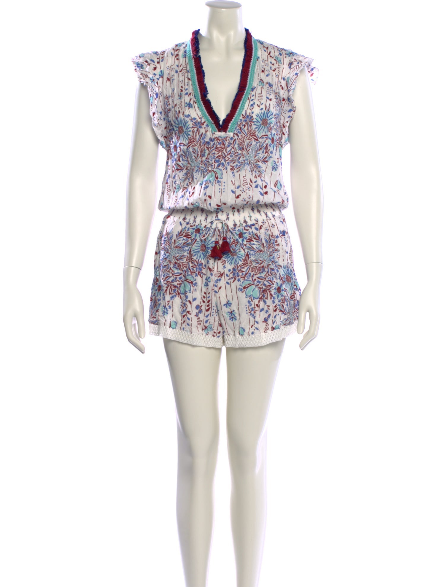 Poupette St Barth Printed Plunge Neckline Romper