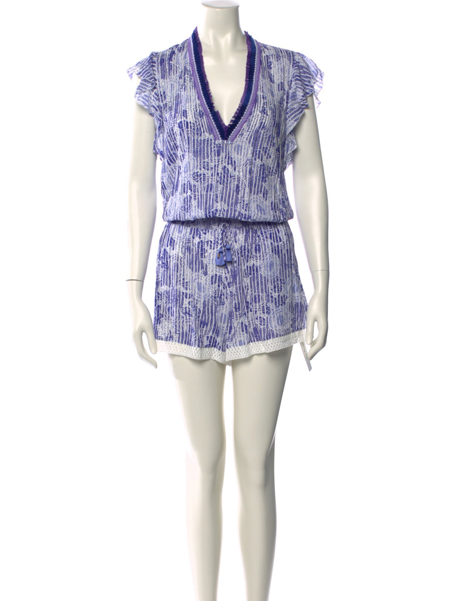 Poupette St Barth Printed Plunge Neckline Romper