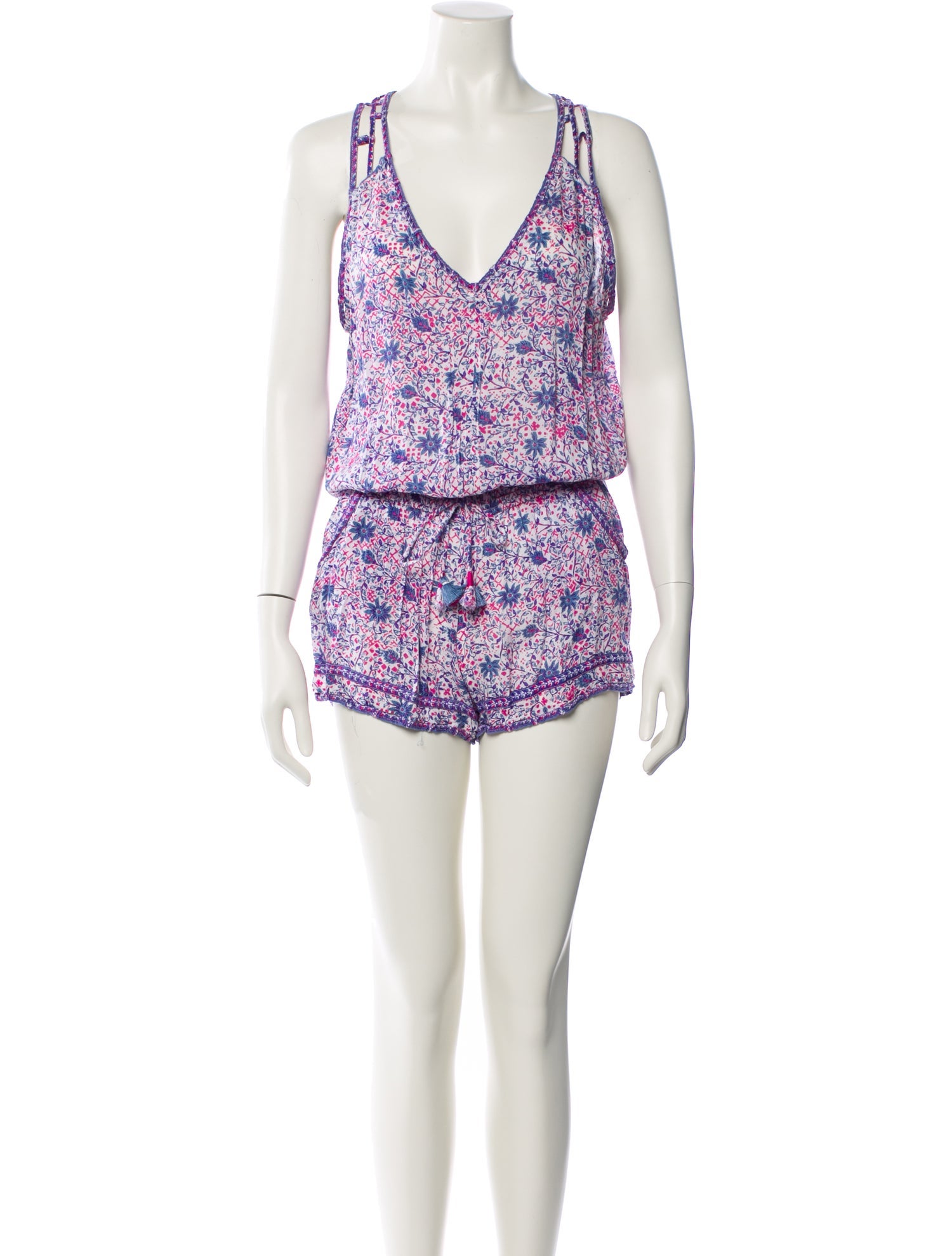 Poupette St Barth Printed Plunge Neckline Romper