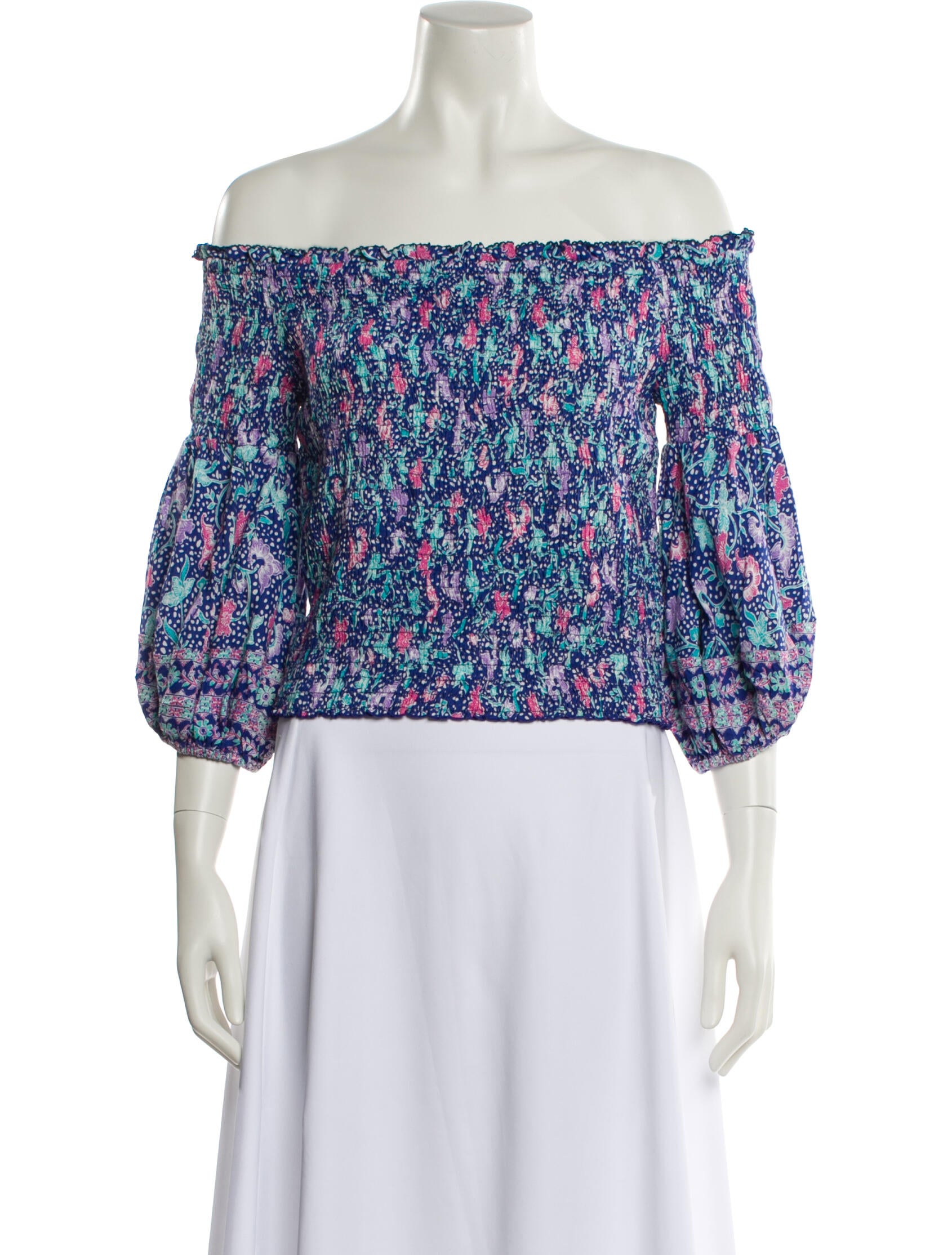 Poupette St Barth Printed Off-The-Shoulder Crop Top