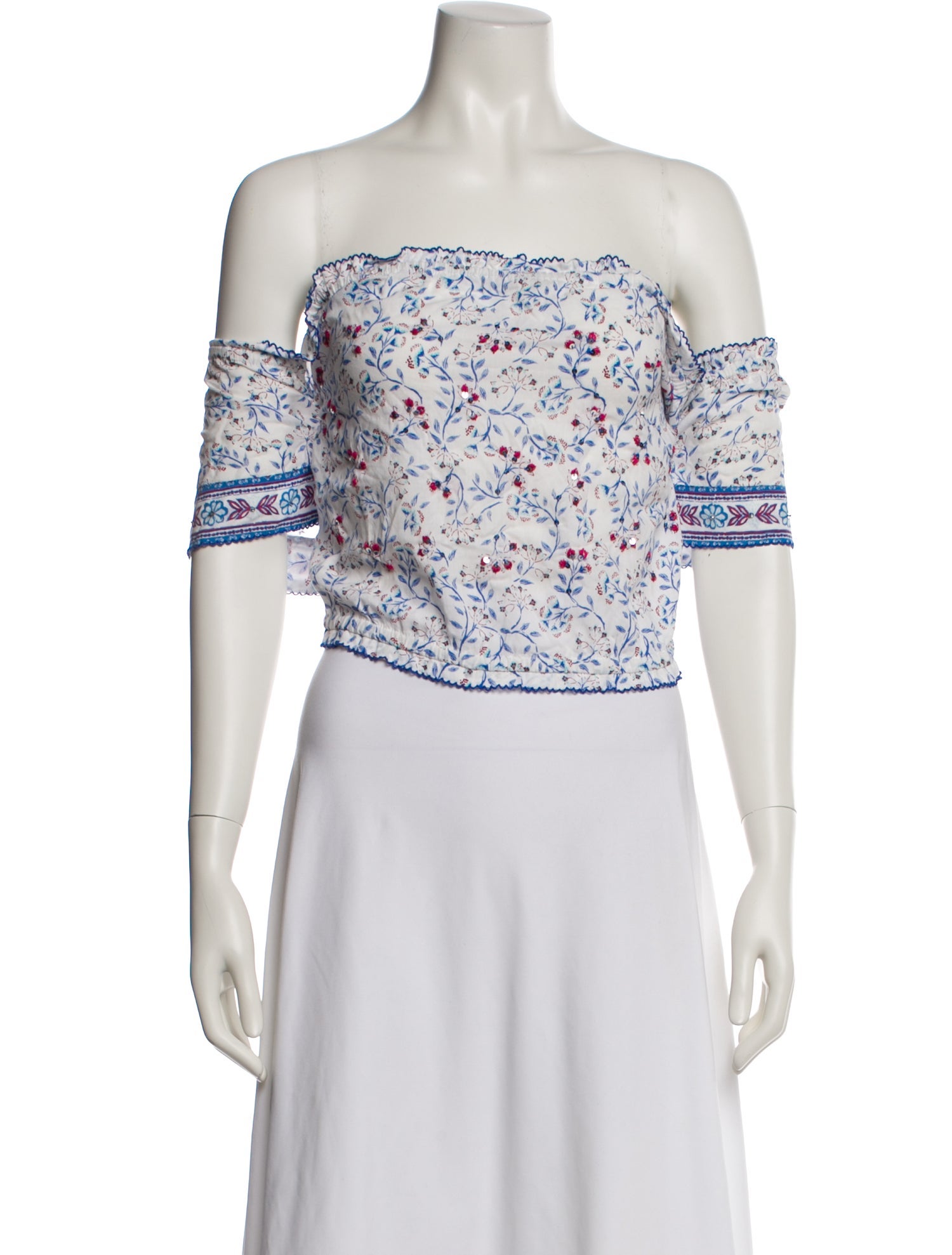 Poupette St Barth Floral Print Off-The-Shoulder Crop Top w/ Tags