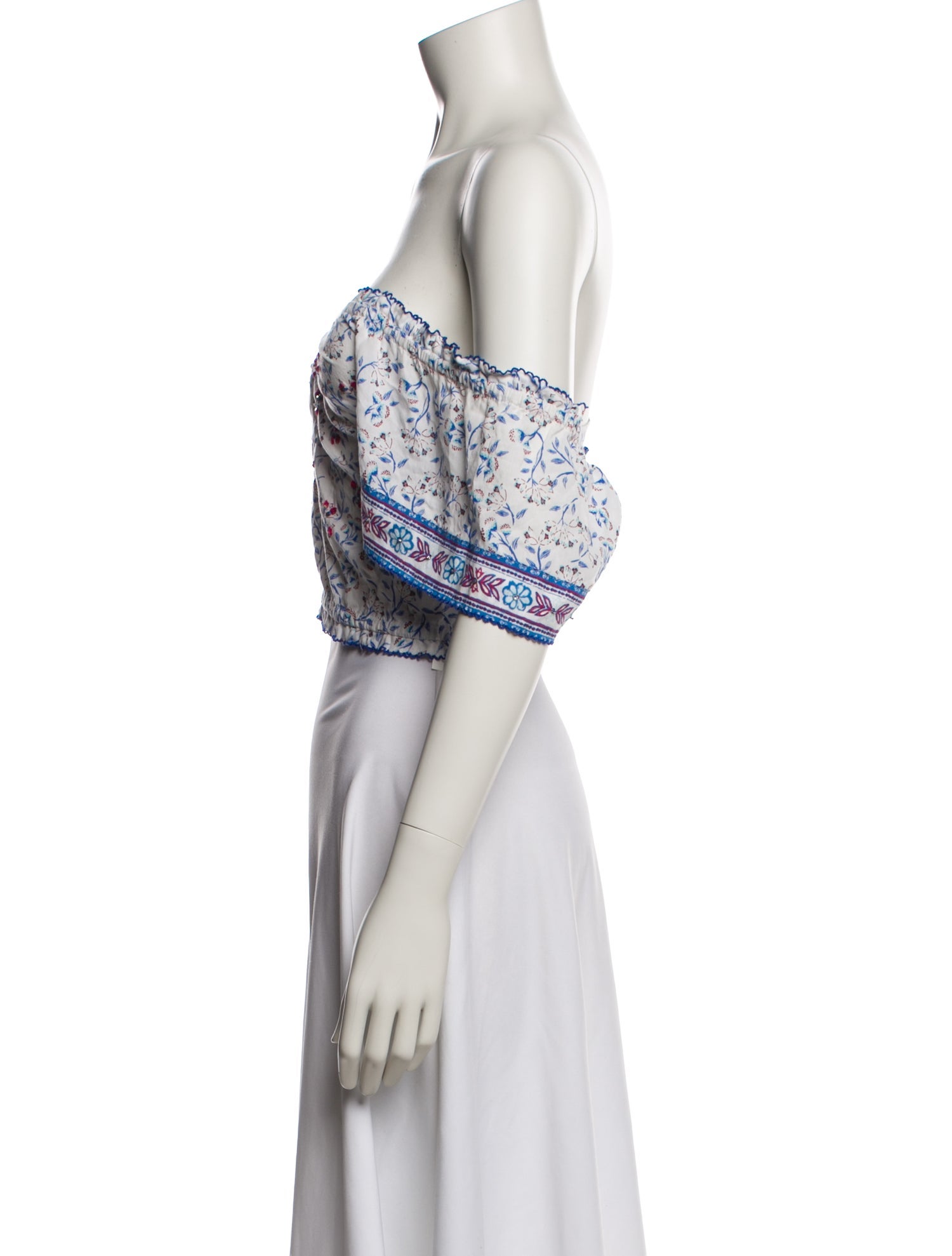 Poupette St Barth Floral Print Off-The-Shoulder Crop Top w/ Tags