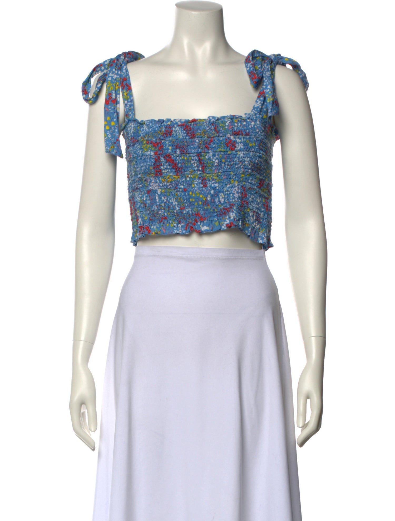Poupette St Barth Floral Print Square Neckline Crop Top