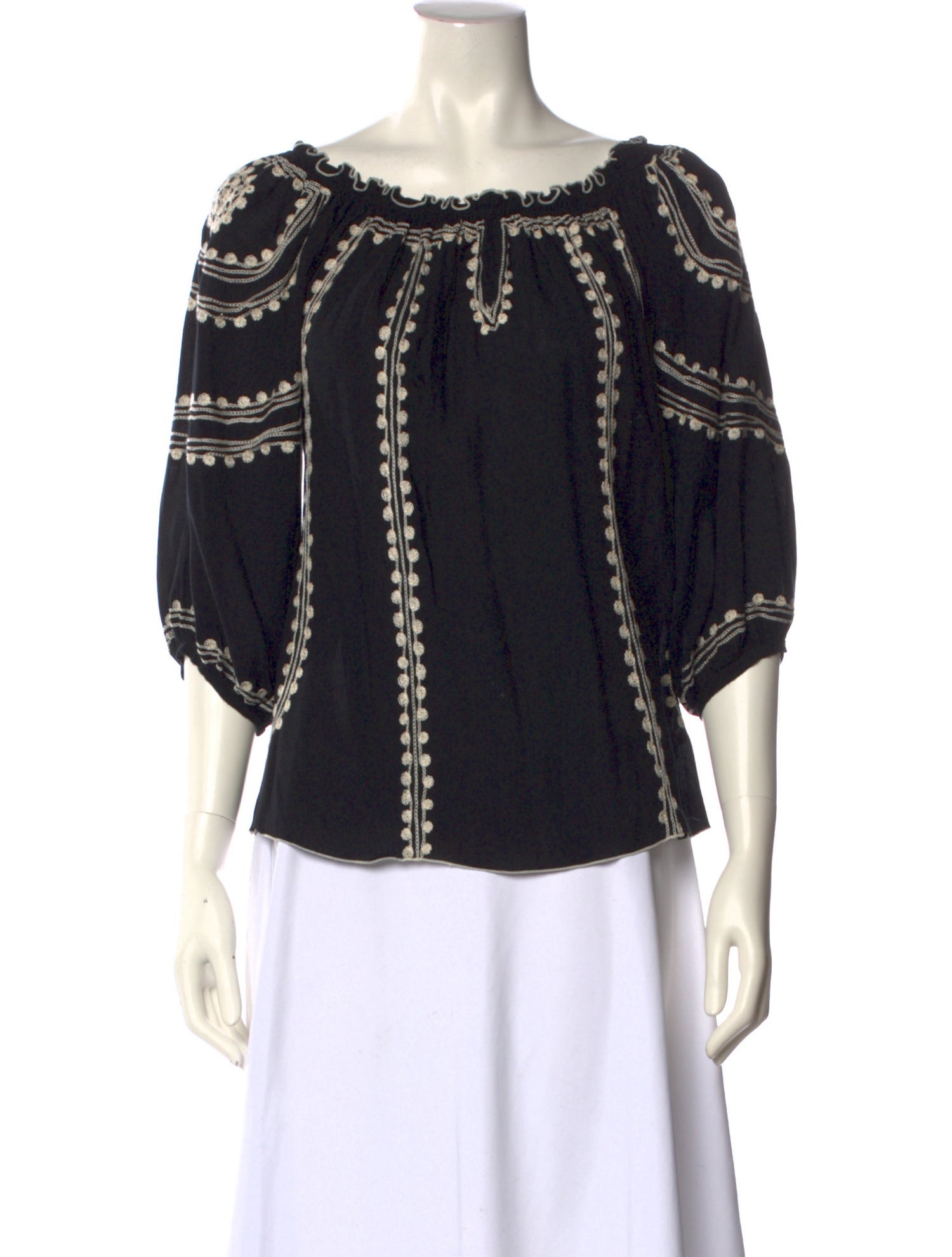 Poupette St Barth Graphic Print Bateau Neckline Blouse