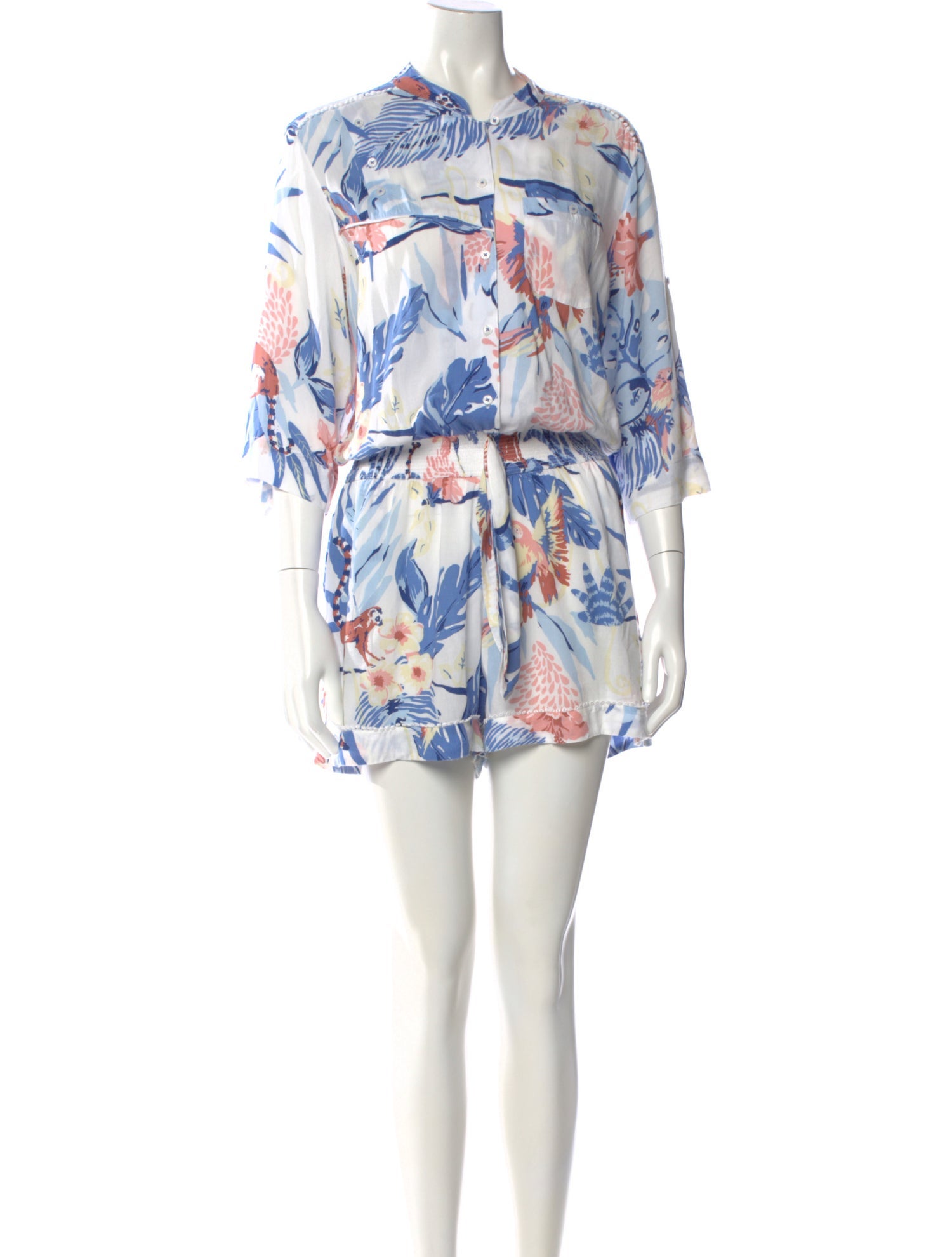 Poupette St Barth Floral Print Crew Neck Romper