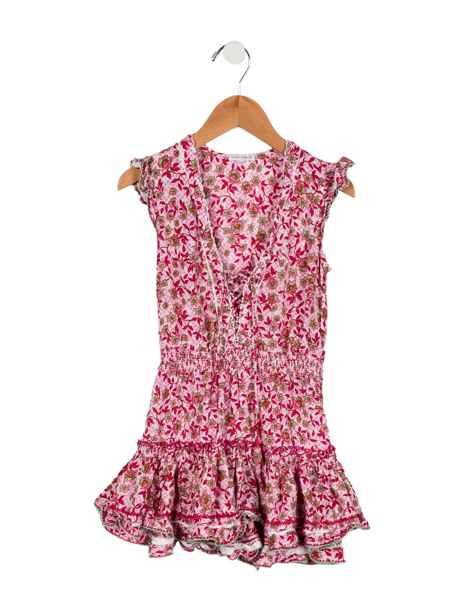 Poupette St Barth Girls' Printed Crochet Trim Dress