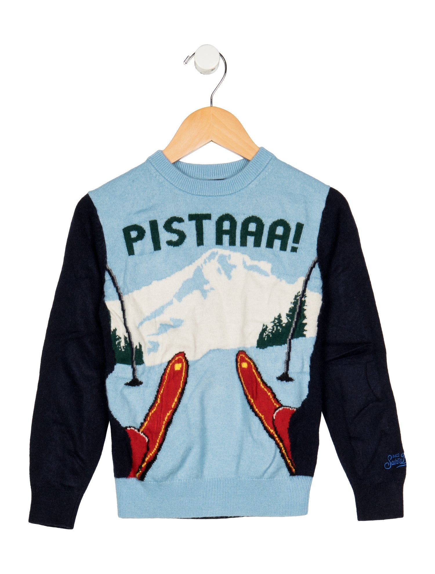 Poupette St Barth Crewneck Pattern Print Wool Blend Knit Sweater