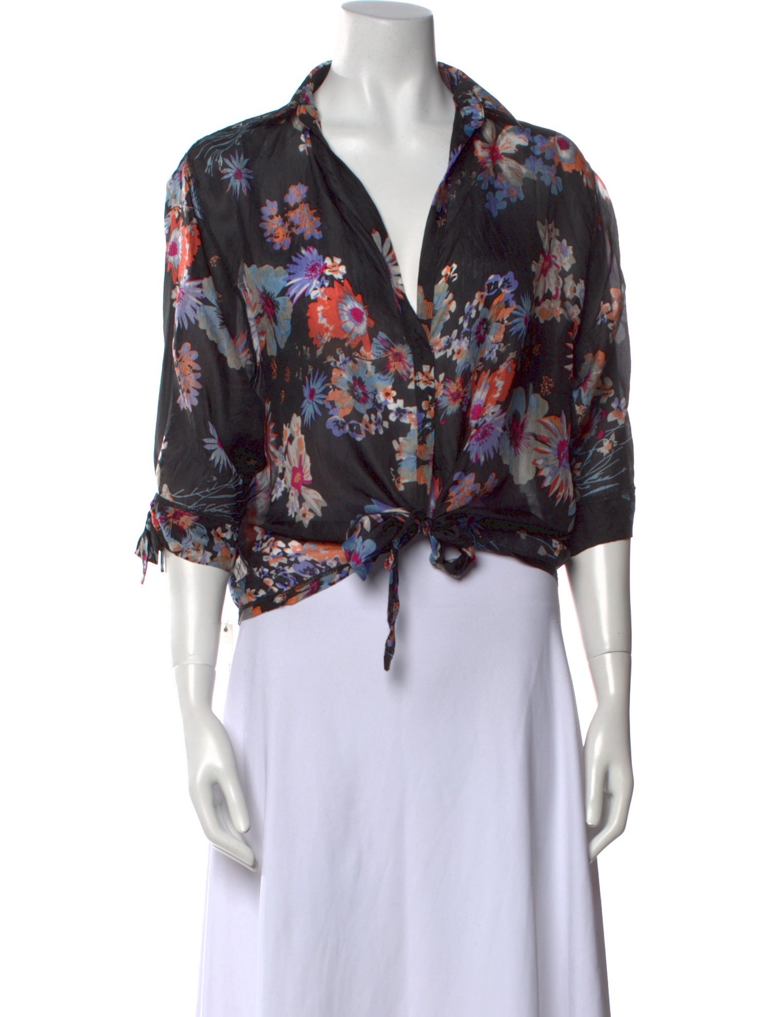 Pop Saint Barth Silk Floral Print Crop Top