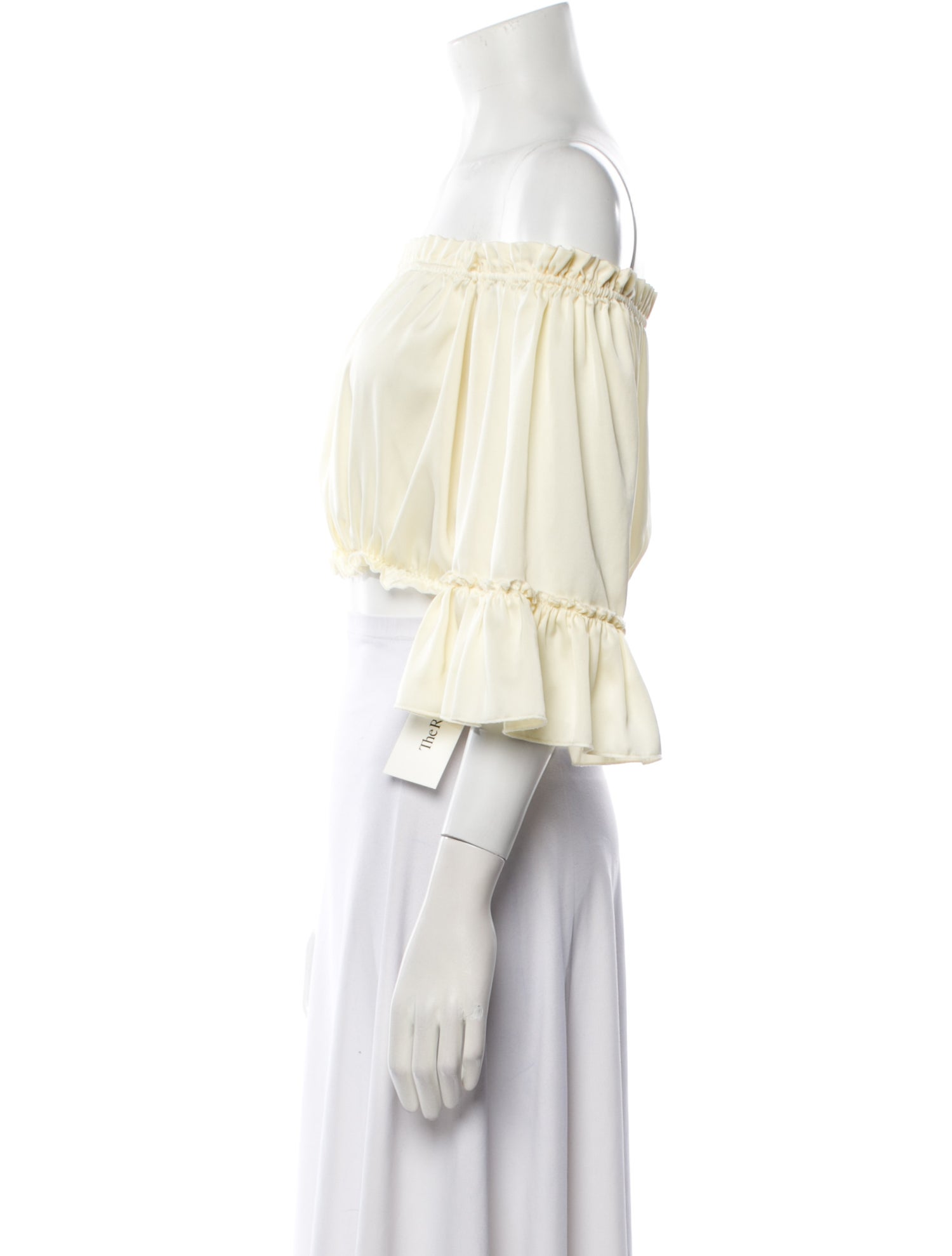 Pop Saint Barth Off-The-Shoulder Three-Quarter Sleeve Crop Top