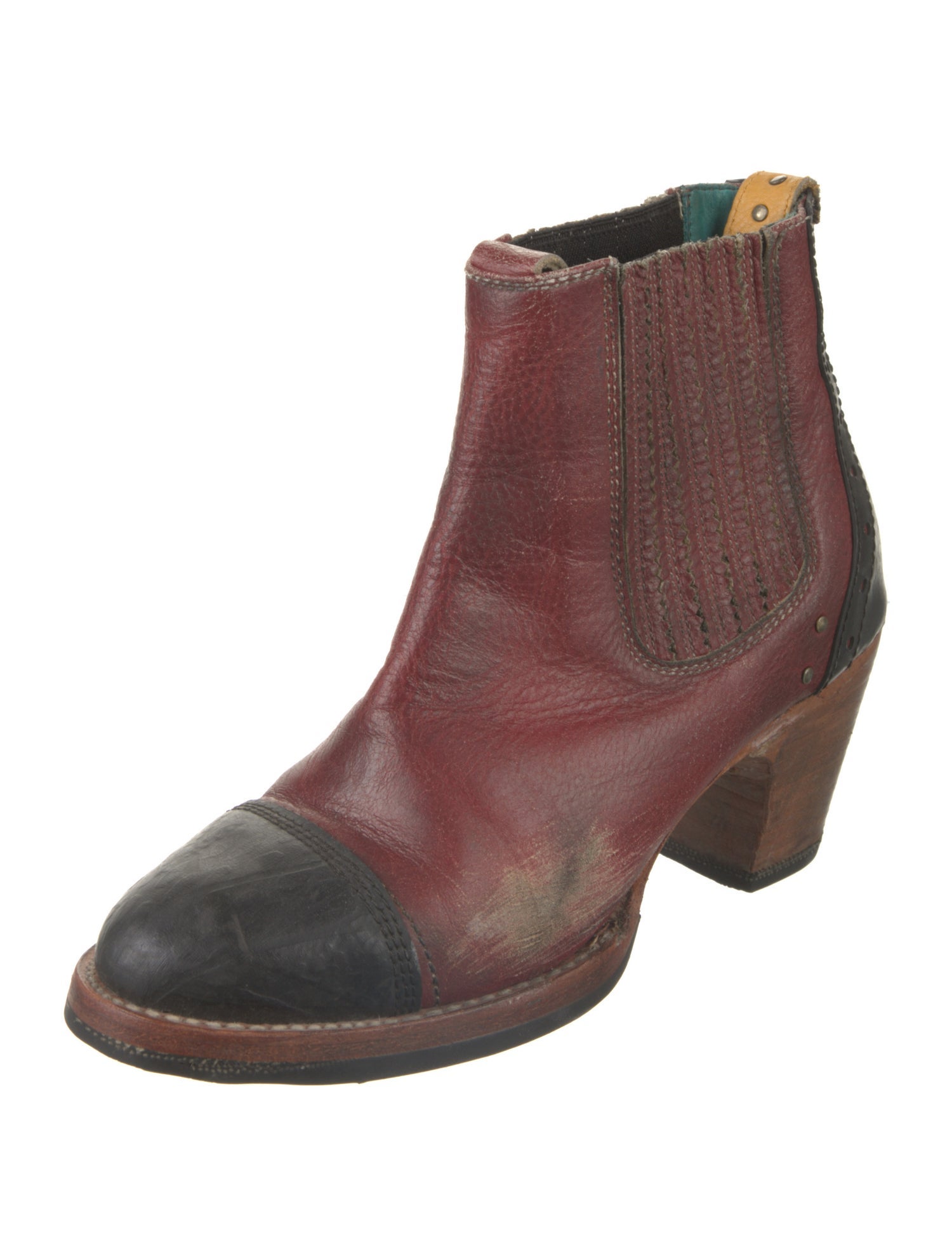 Pskaufman Leather Colorblock Pattern Western Boots