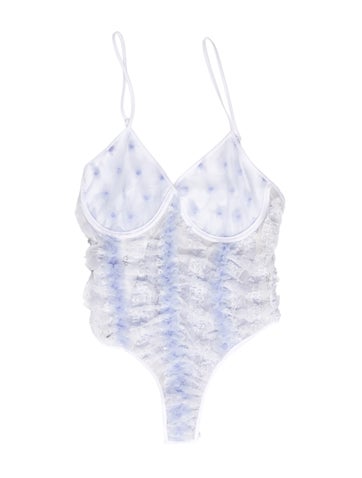 Pushbutton Tops Lace Pattern V-Neck Bodysuit S