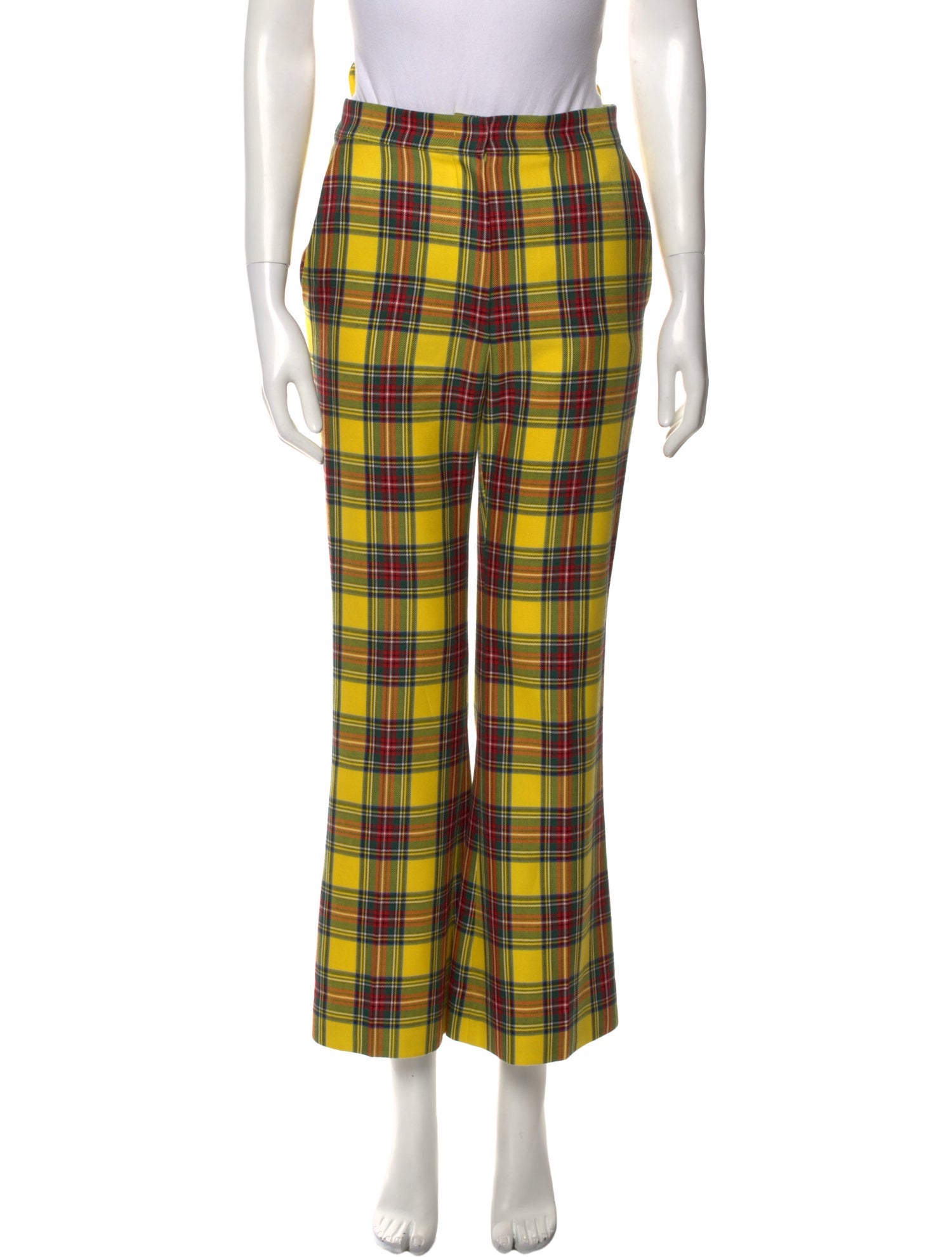 Pushbutton Plaid Print Wide Leg Pants