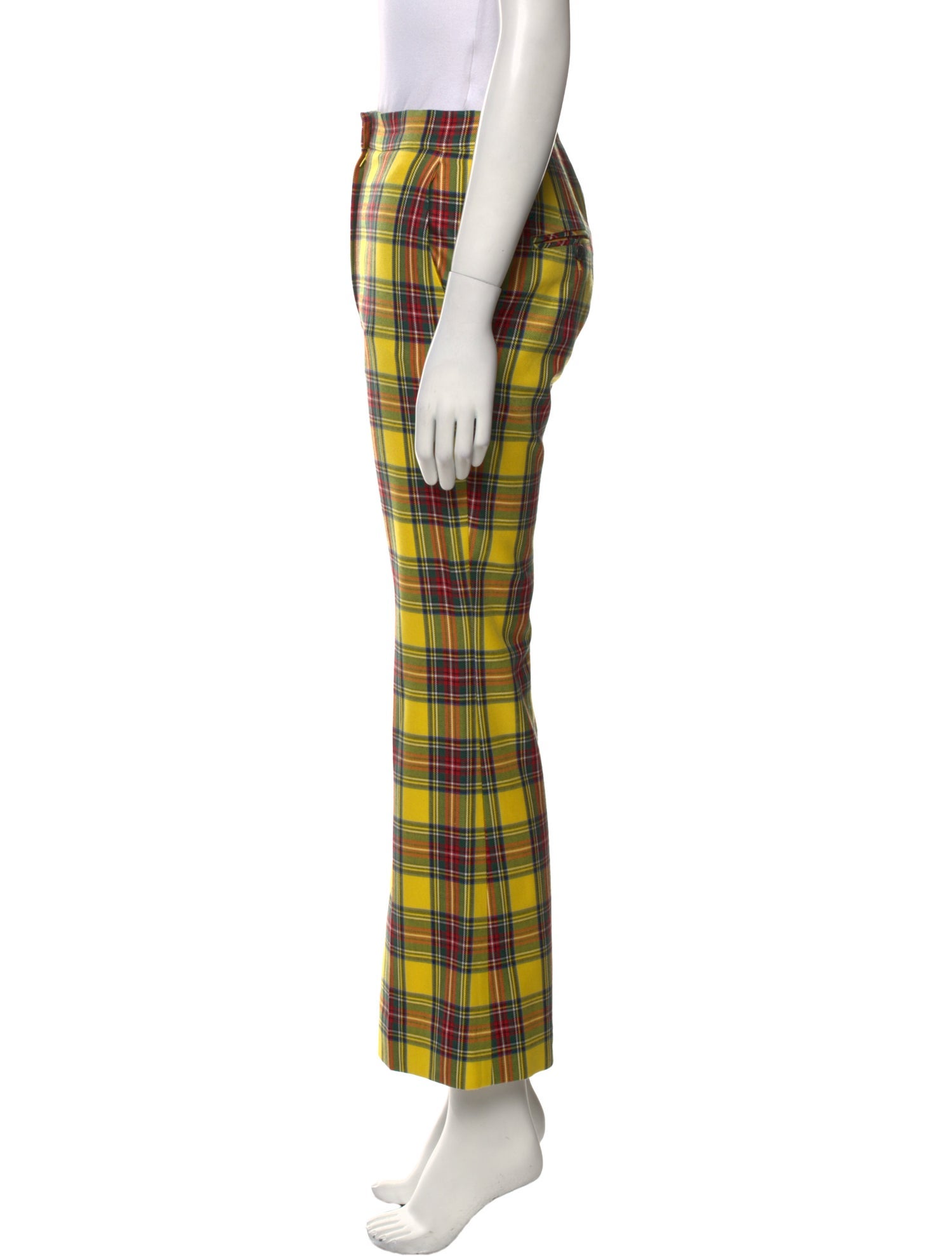 Pushbutton Plaid Print Wide Leg Pants