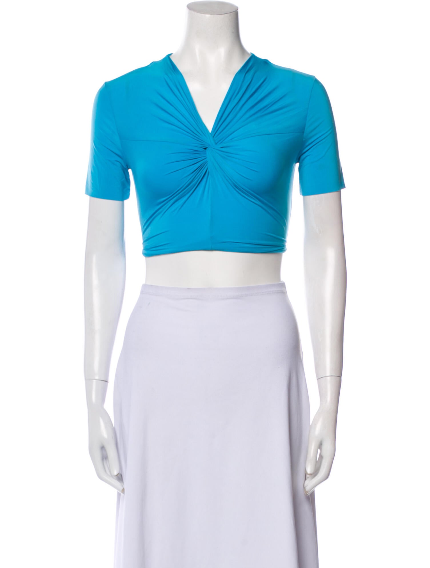 Pushbutton Nylon V-Neck Crop Top