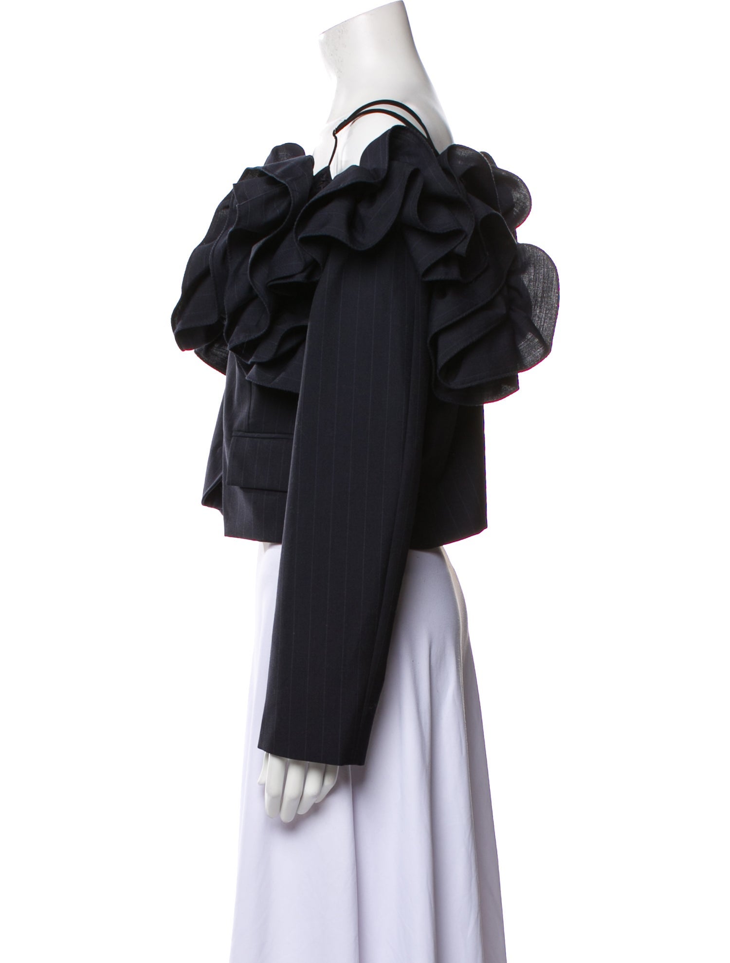 Pushbutton Off-The-Shoulder Long Sleeve Crop Top