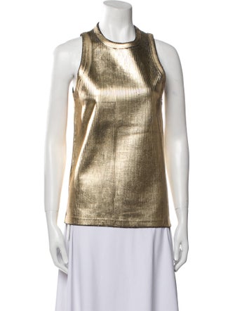 Pushbutton Printed Crew Neck Top