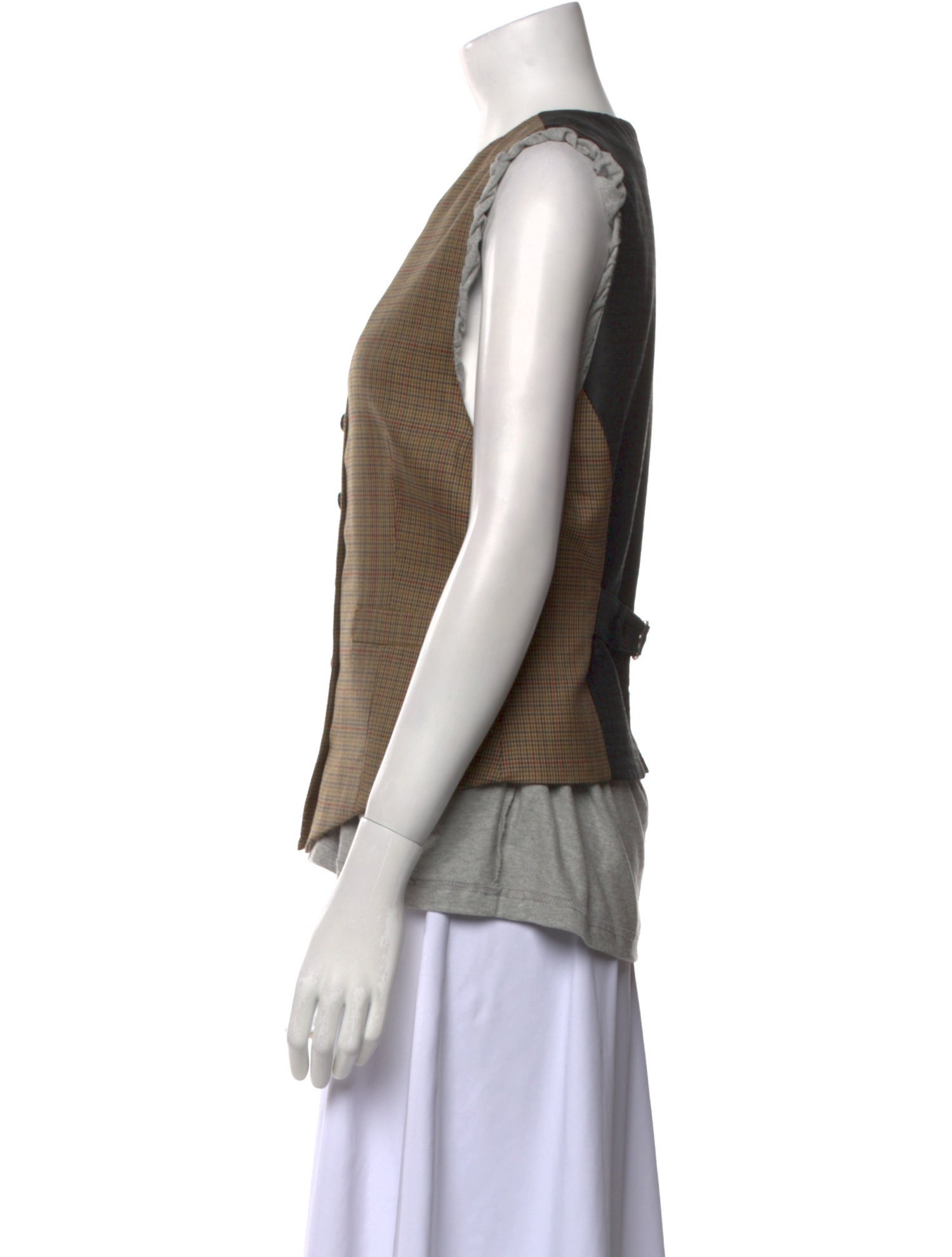 Pushbutton Wool Plaid Print Top