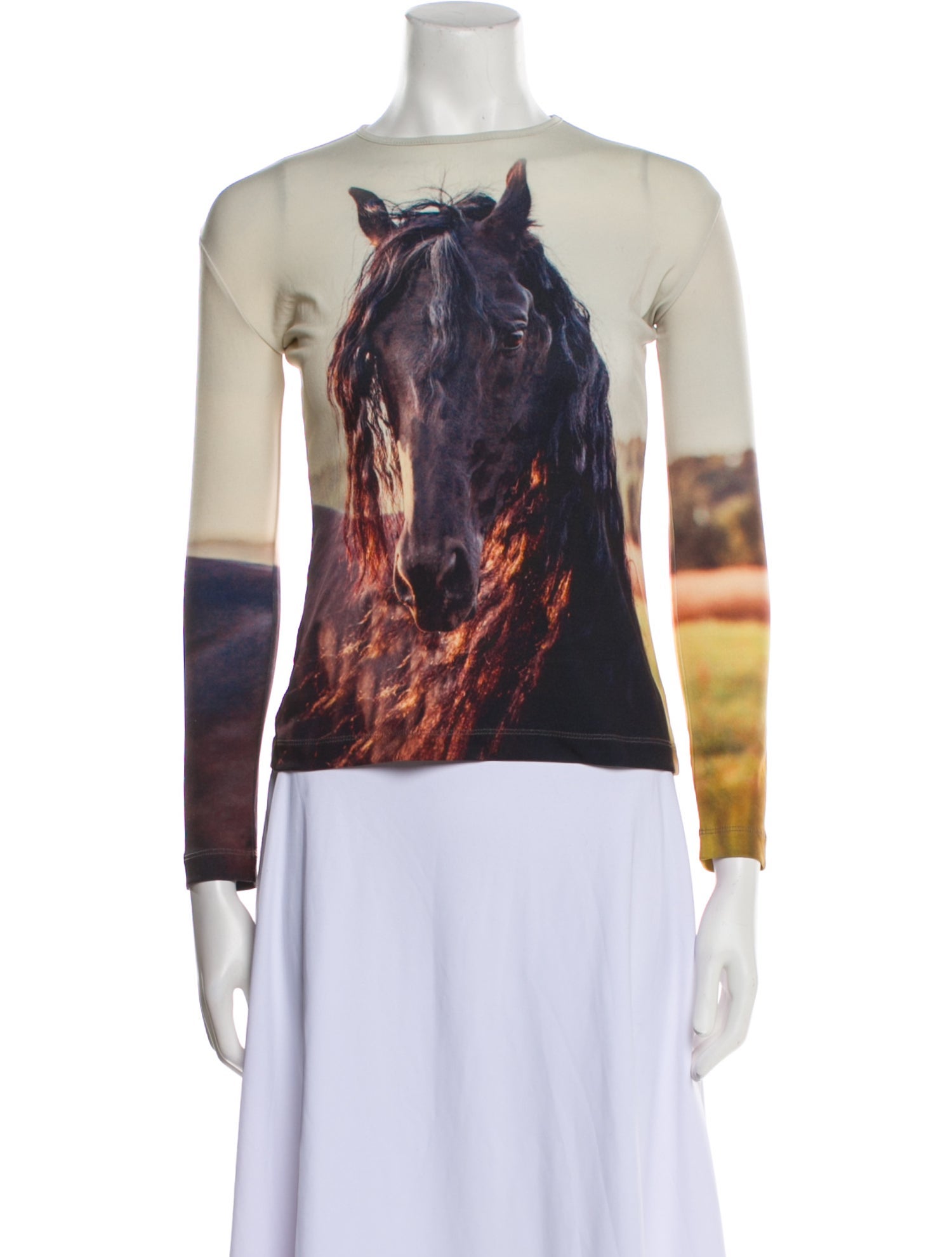 Pushbutton Graphic Print Bateau Neckline Top