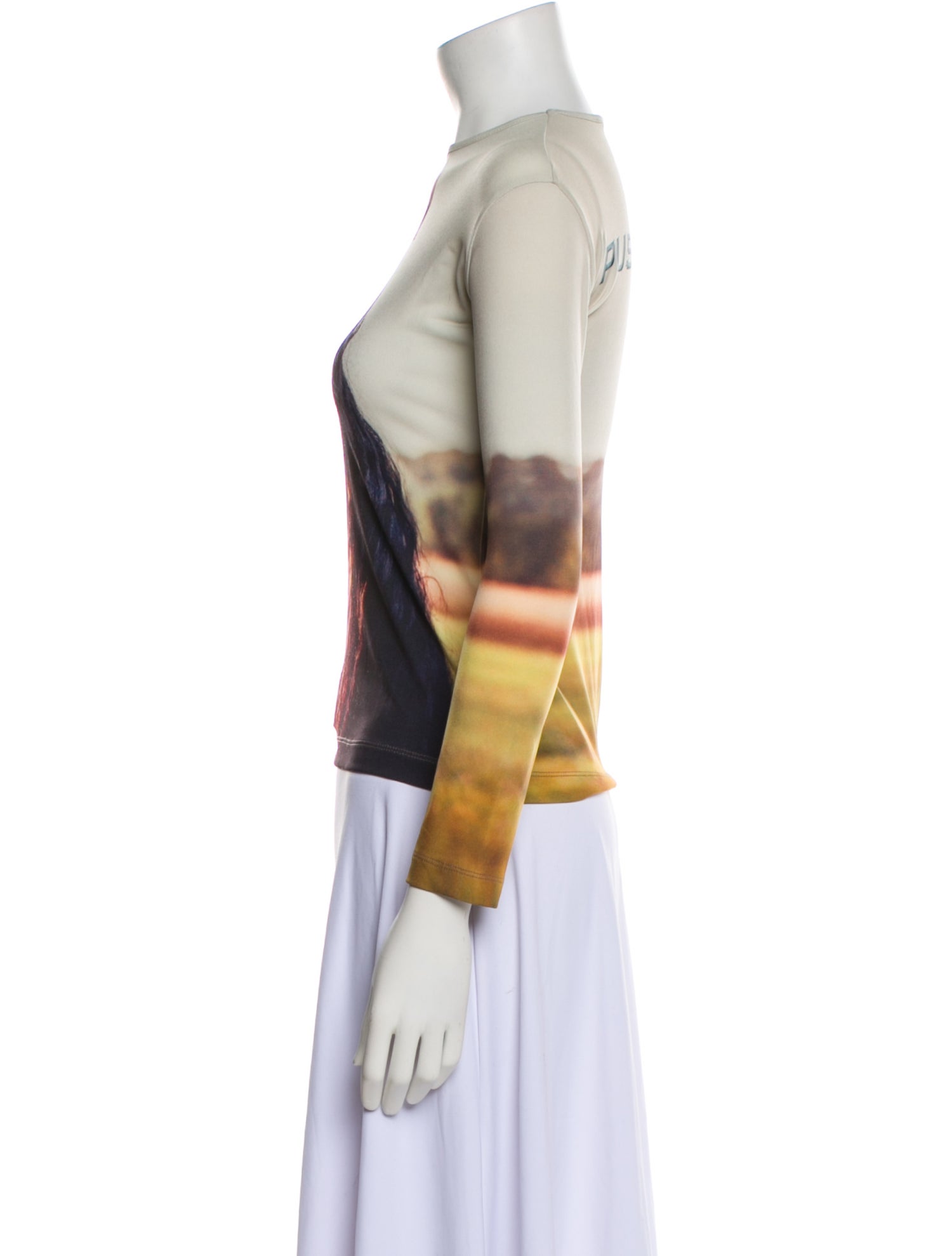 Pushbutton Graphic Print Bateau Neckline Top