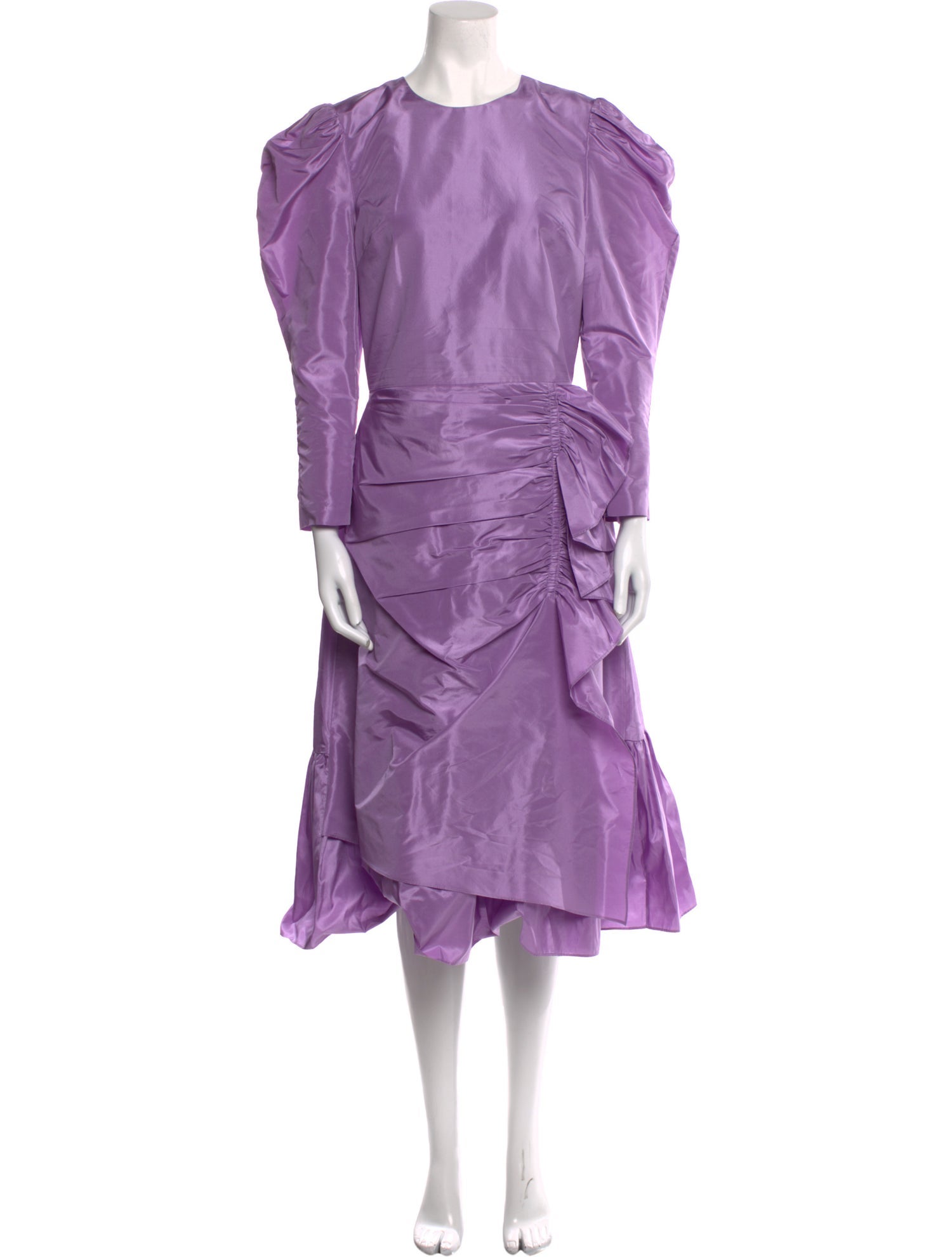 Pushbutton Silk Midi Length Dress