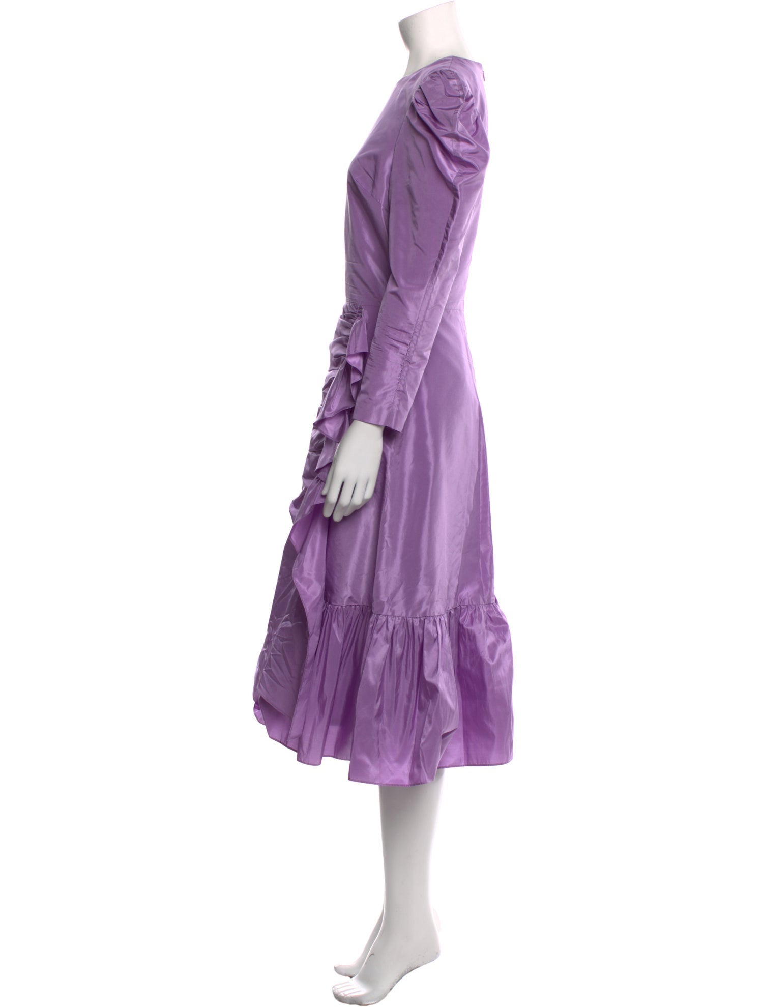 Pushbutton Silk Midi Length Dress