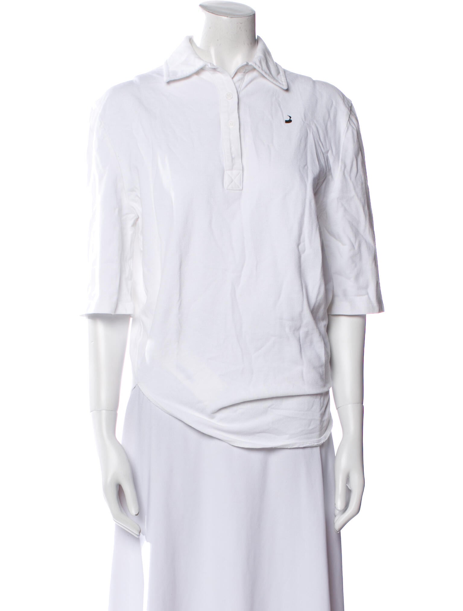 Pushbutton Three-Quarter Sleeve Button-Up Top