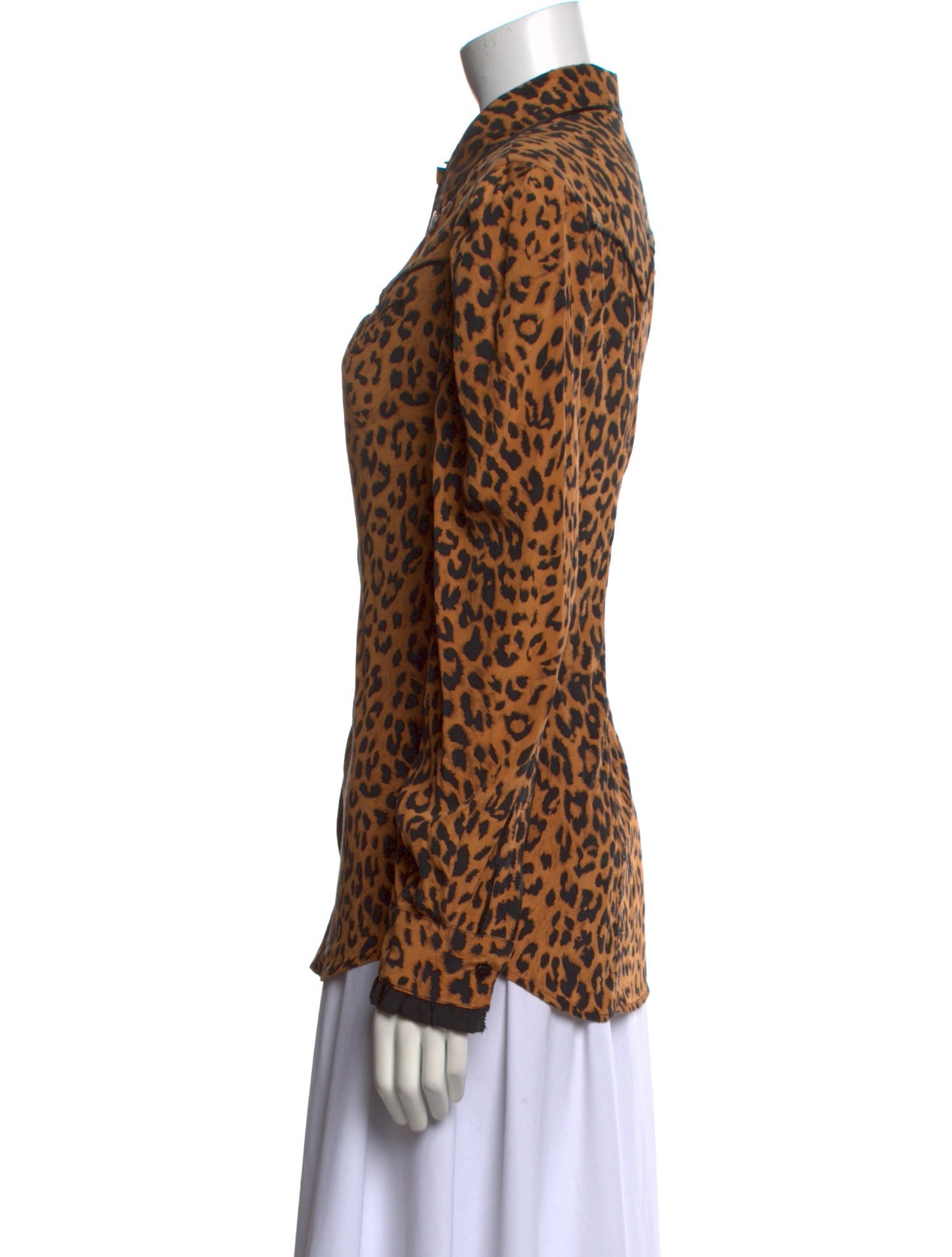 Pushbutton Silk Animal Print Button-Up Top