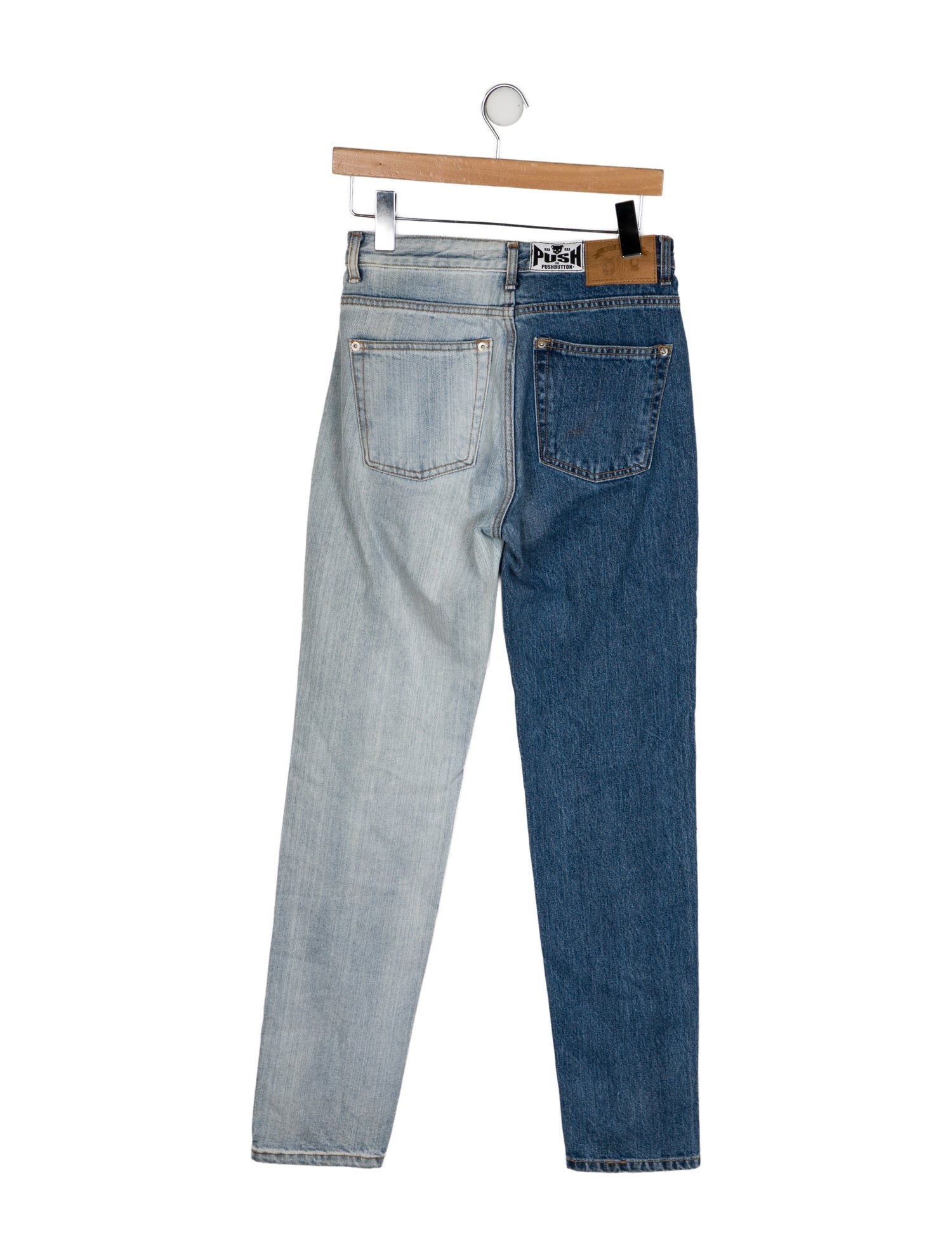 Pushbutton High-Rise Straight Leg Jeans