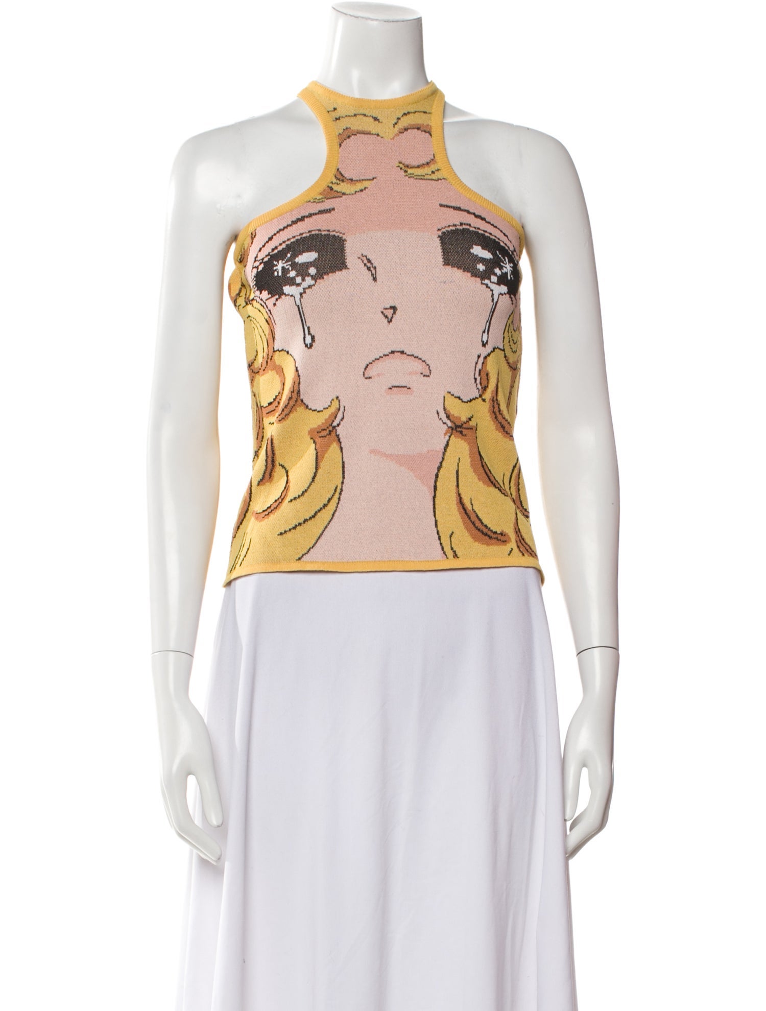 Pushbutton Printed Mock Neck Crop Top